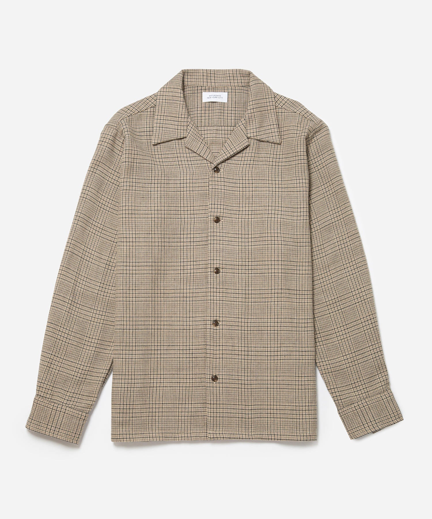 Open Collar Cotton Wool Twill Check L/S Shirt