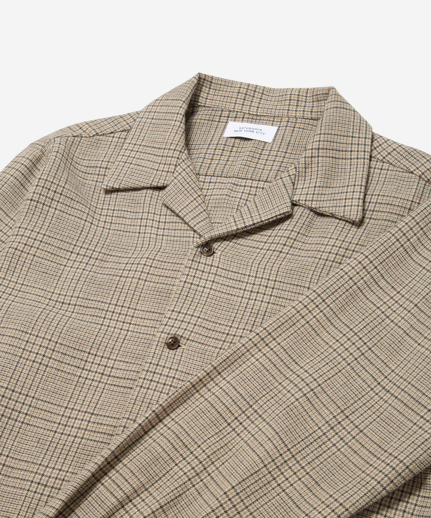 Open Collar Cotton Wool Twill Check L/S Shirt
