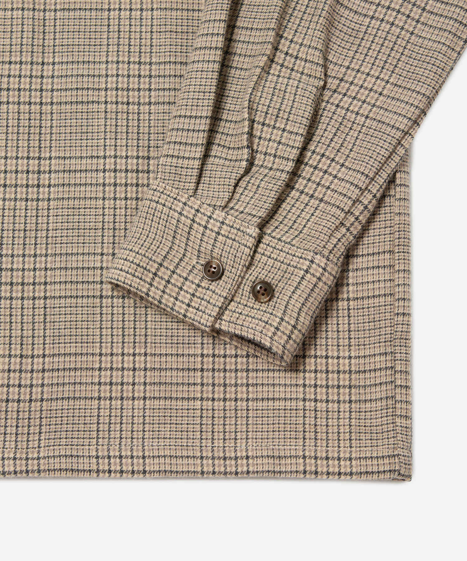 Open Collar Cotton Wool Twill Check L/S Shirt