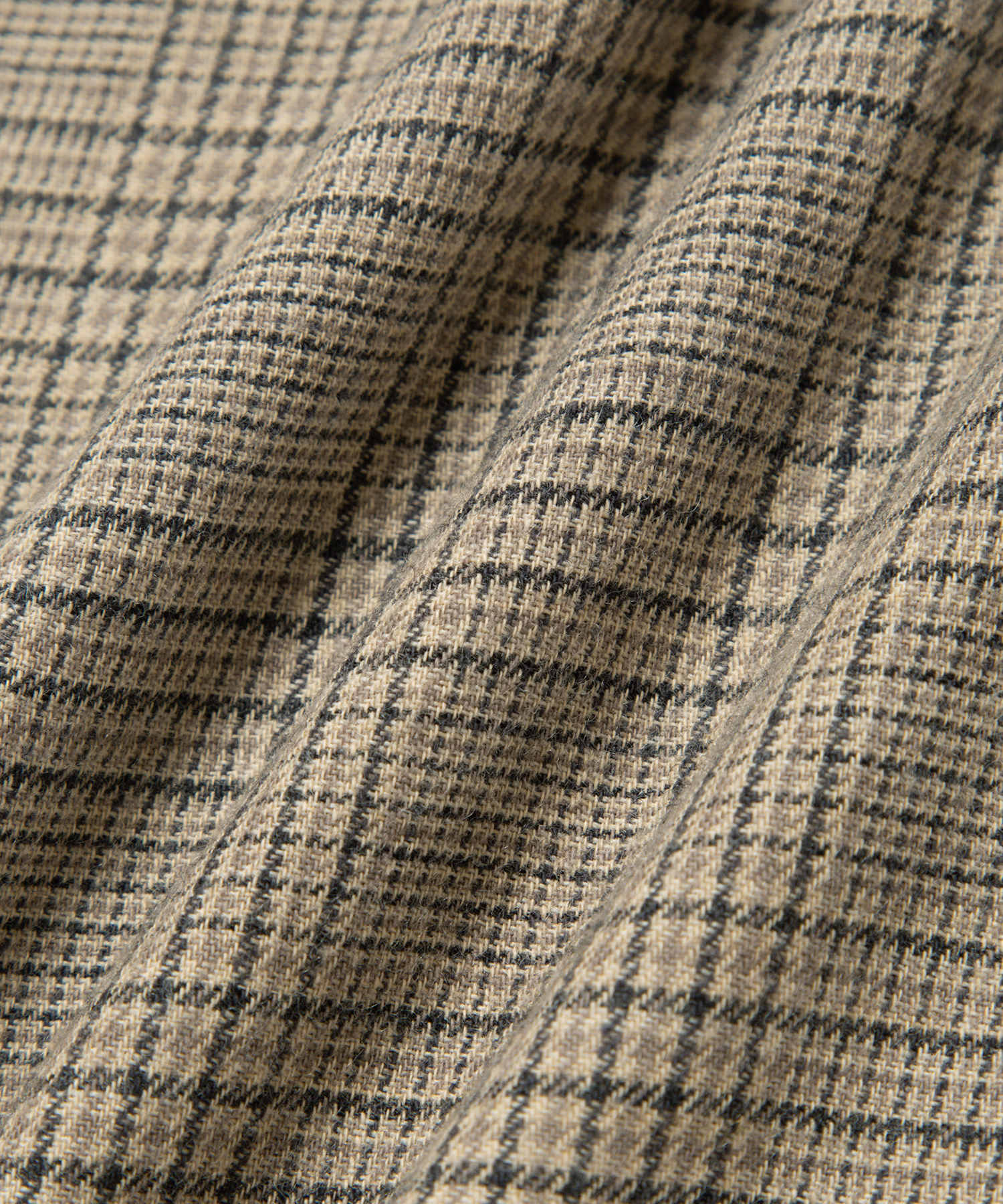 Open Collar Cotton Wool Twill Check L/S Shirt