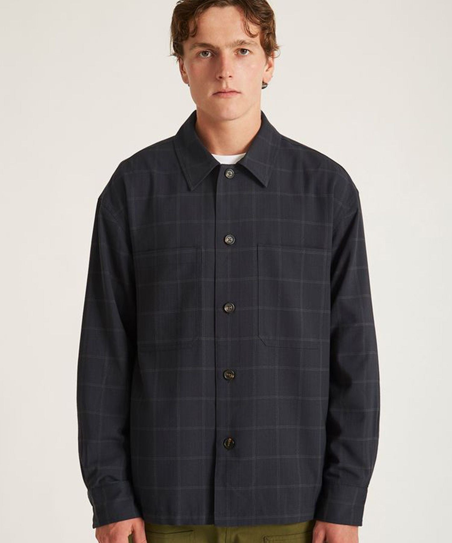 DRIESSEN WOOL GABARDINE LONG SLEEVE SHIRT