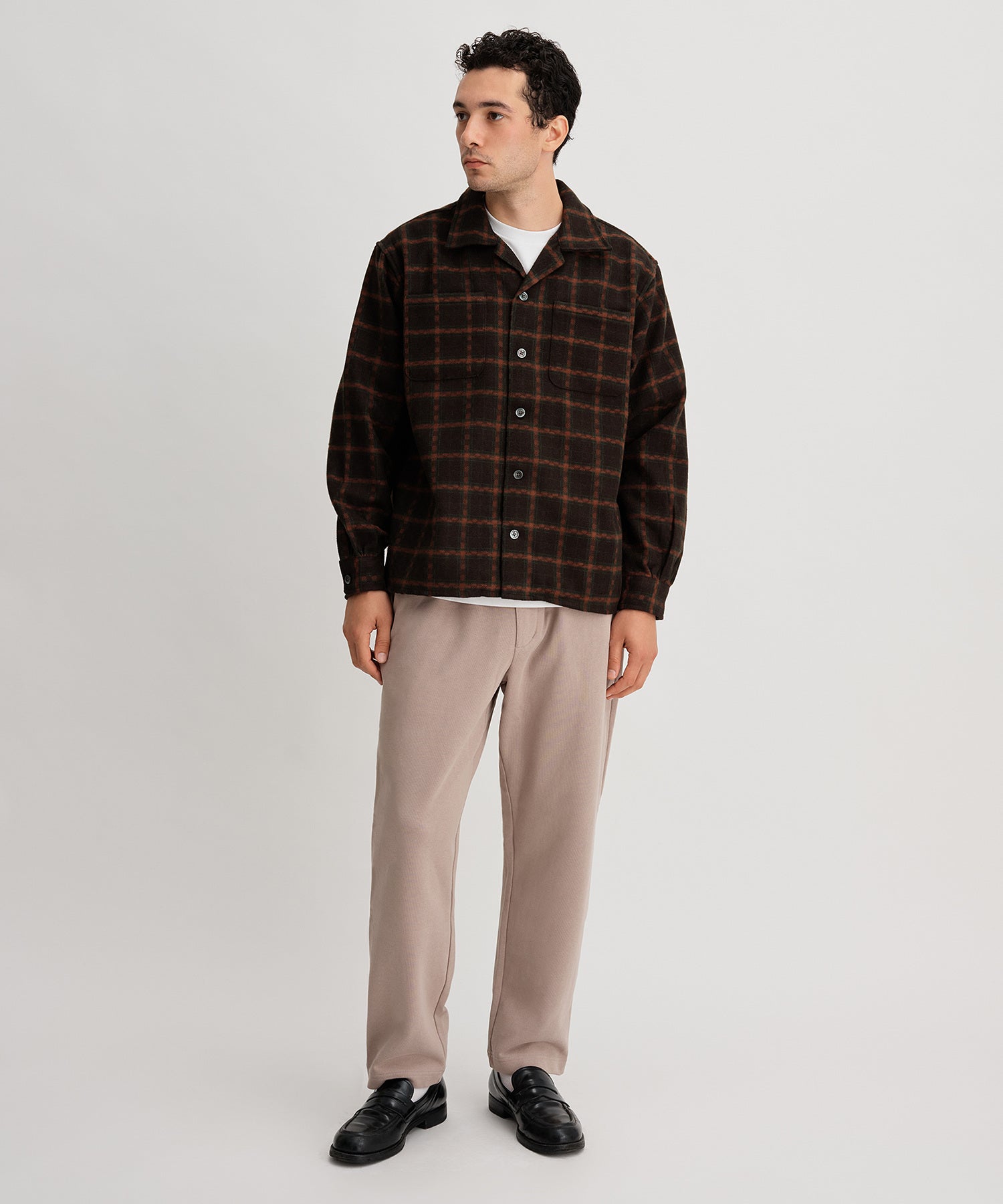 OPEN COLLAR FLANNEL CHECK SHIRTS