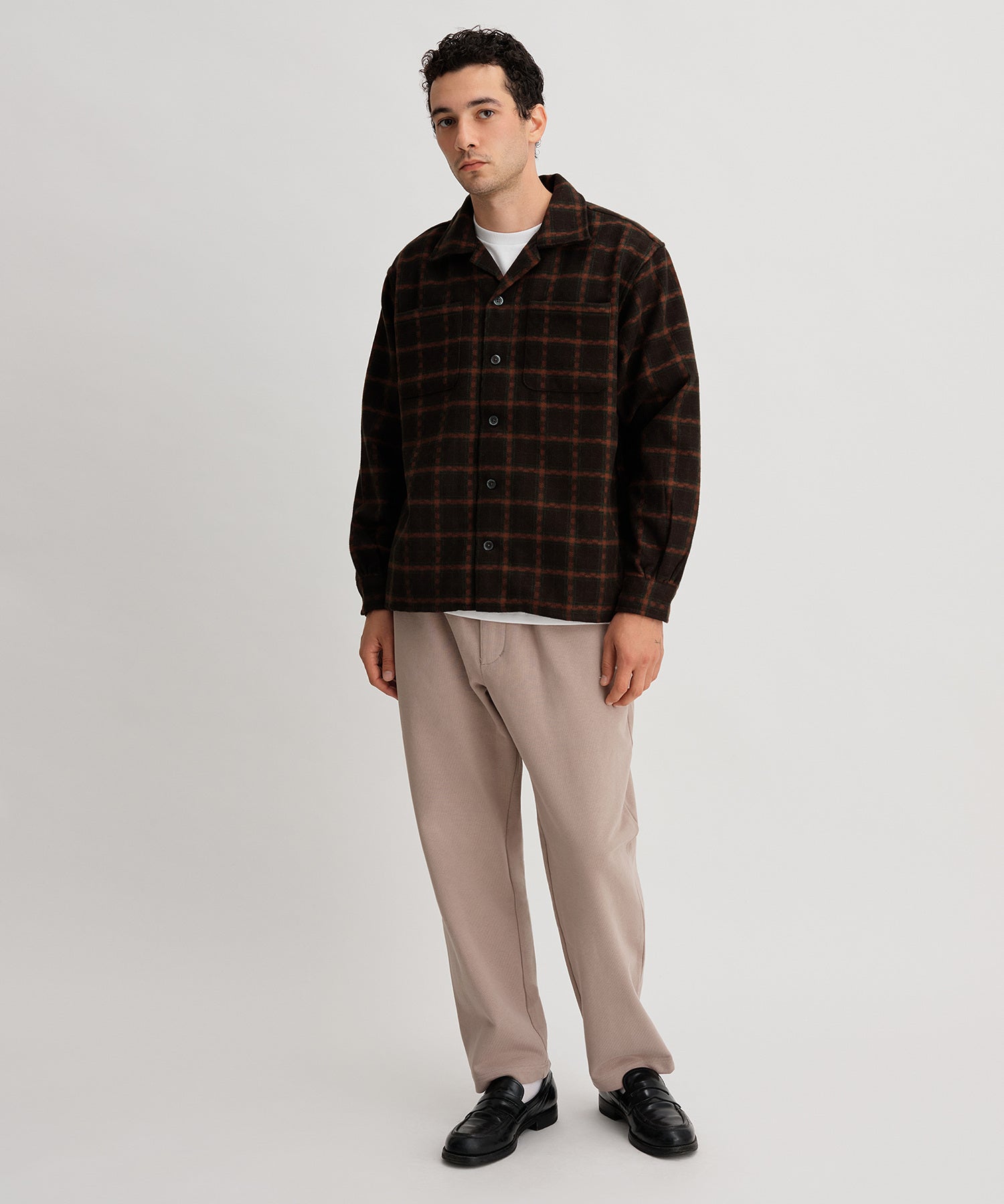 OPEN COLLAR FLANNEL CHECK SHIRTS
