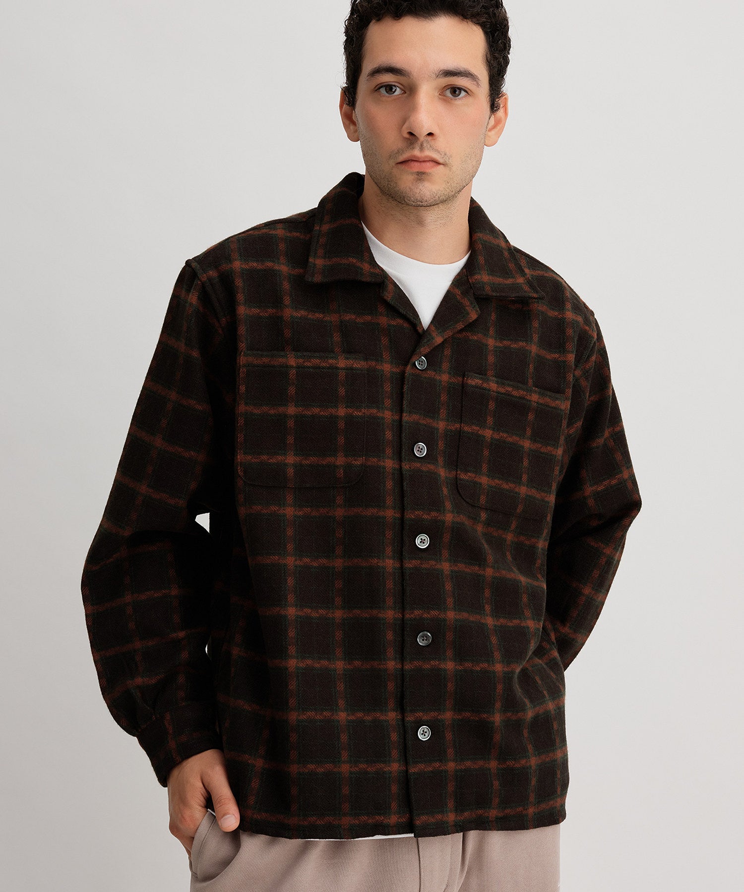 OPEN COLLAR FLANNEL CHECK SHIRTS