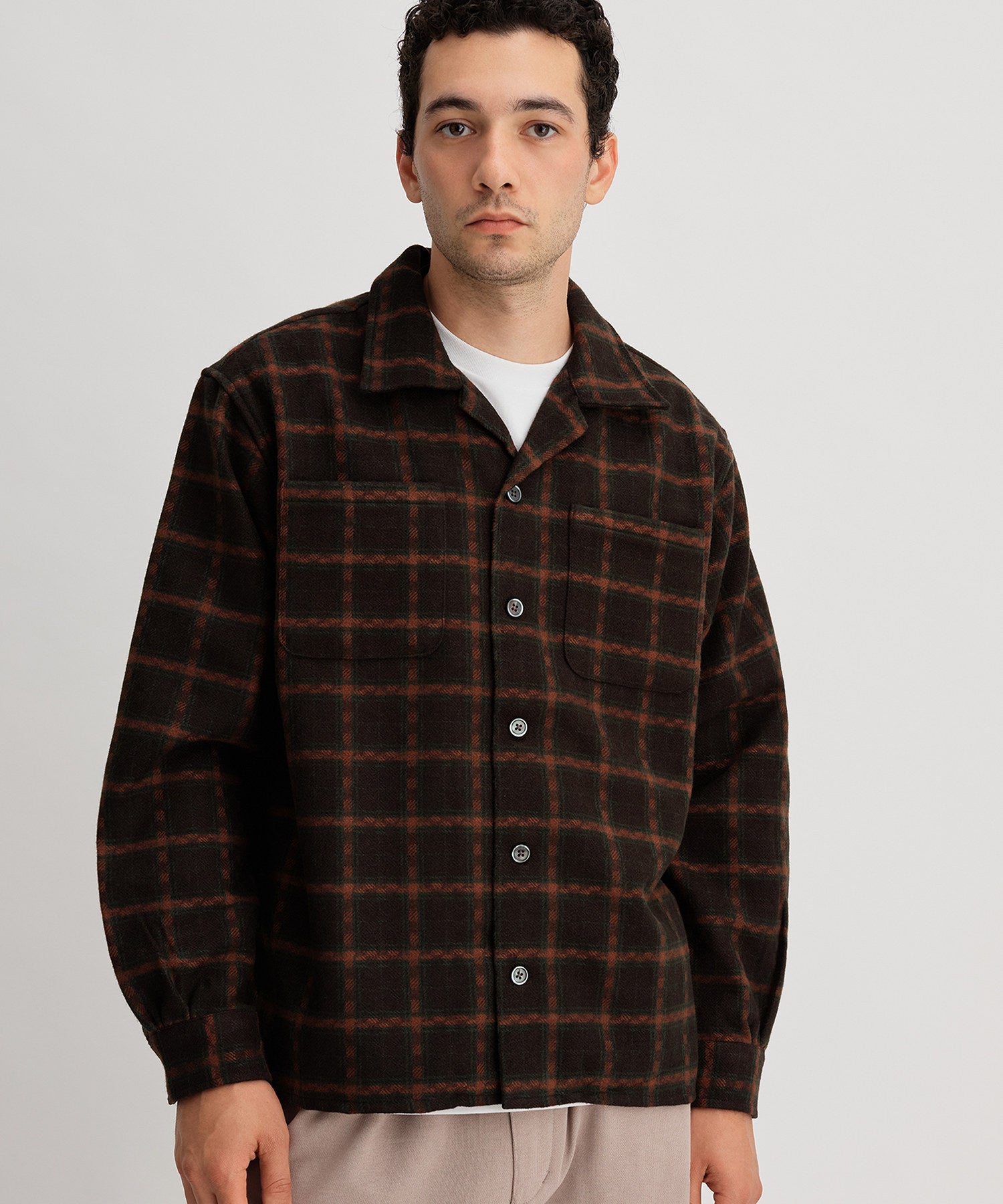 OPEN COLLAR FLANNEL CHECK SHIRTS