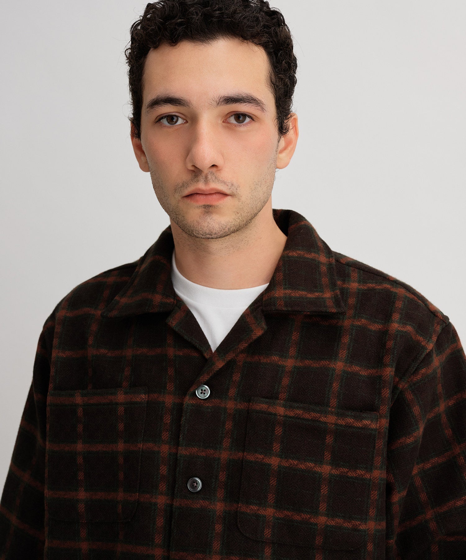 OPEN COLLAR FLANNEL CHECK SHIRTS