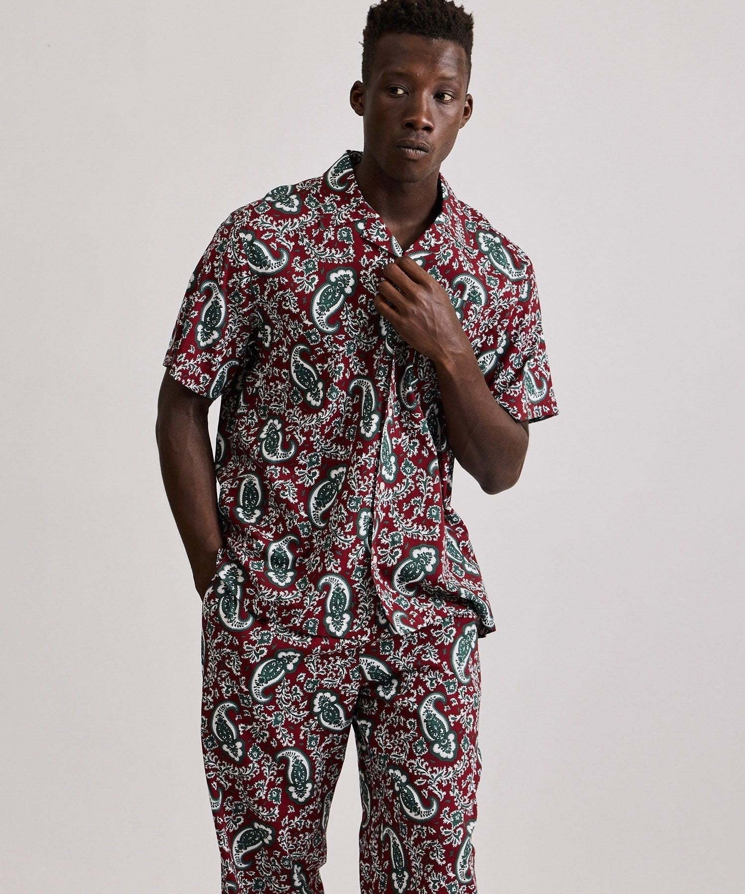 Canty Open Collar Paisley Printed SS Shirt