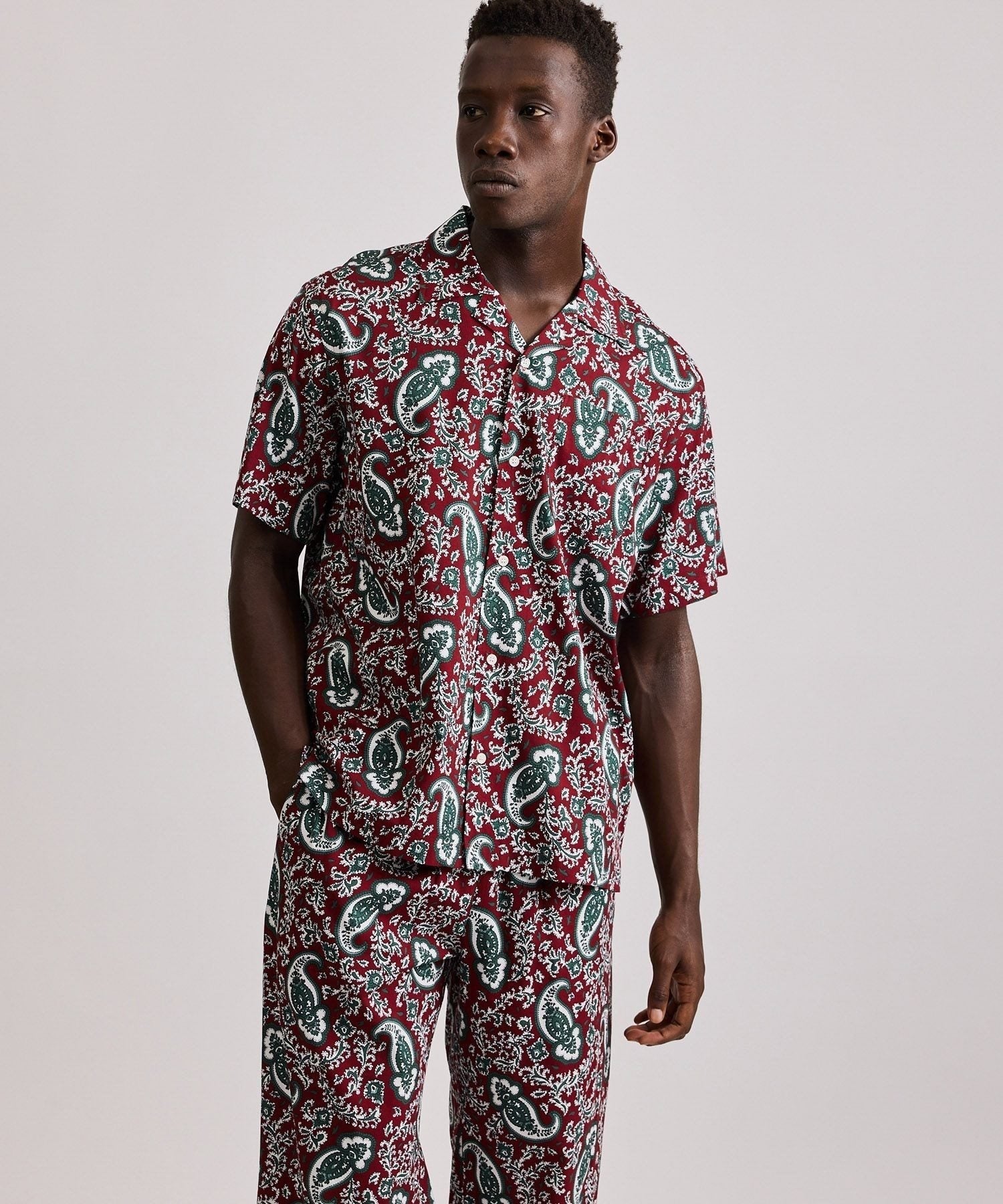Canty Open Collar Paisley Printed SS Shirt
