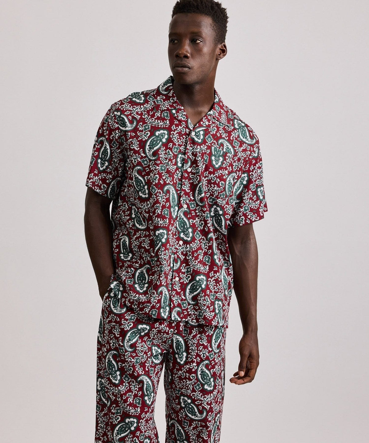 Canty Open Collar Paisley Printed SS Shirt