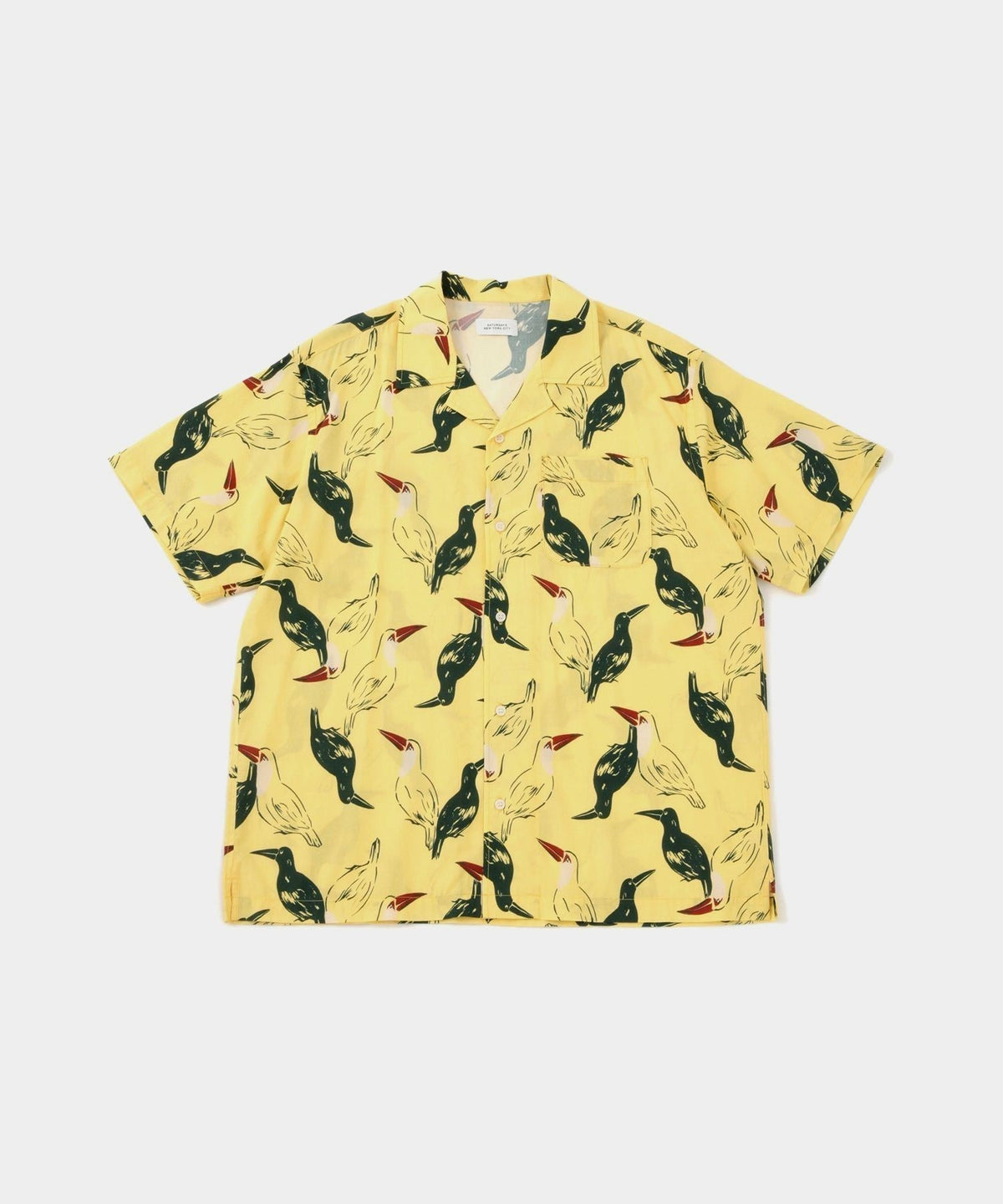 Canty Open Collar Bird Printed SS Shirt