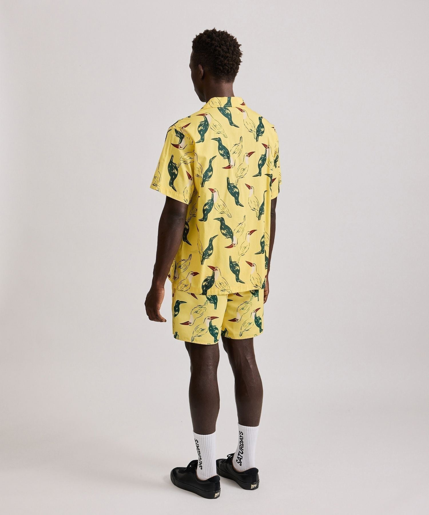 Canty Open Collar Bird Printed SS Shirt
