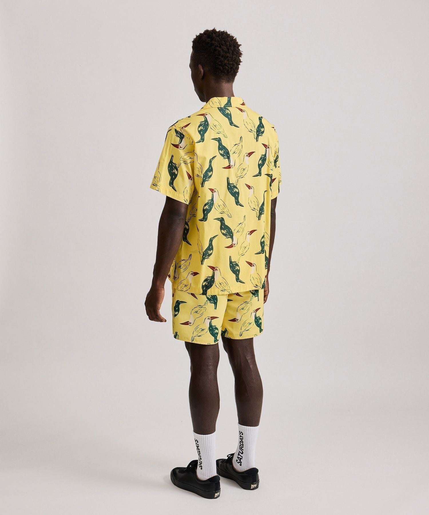 Canty Open Collar Bird Printed SS Shirt