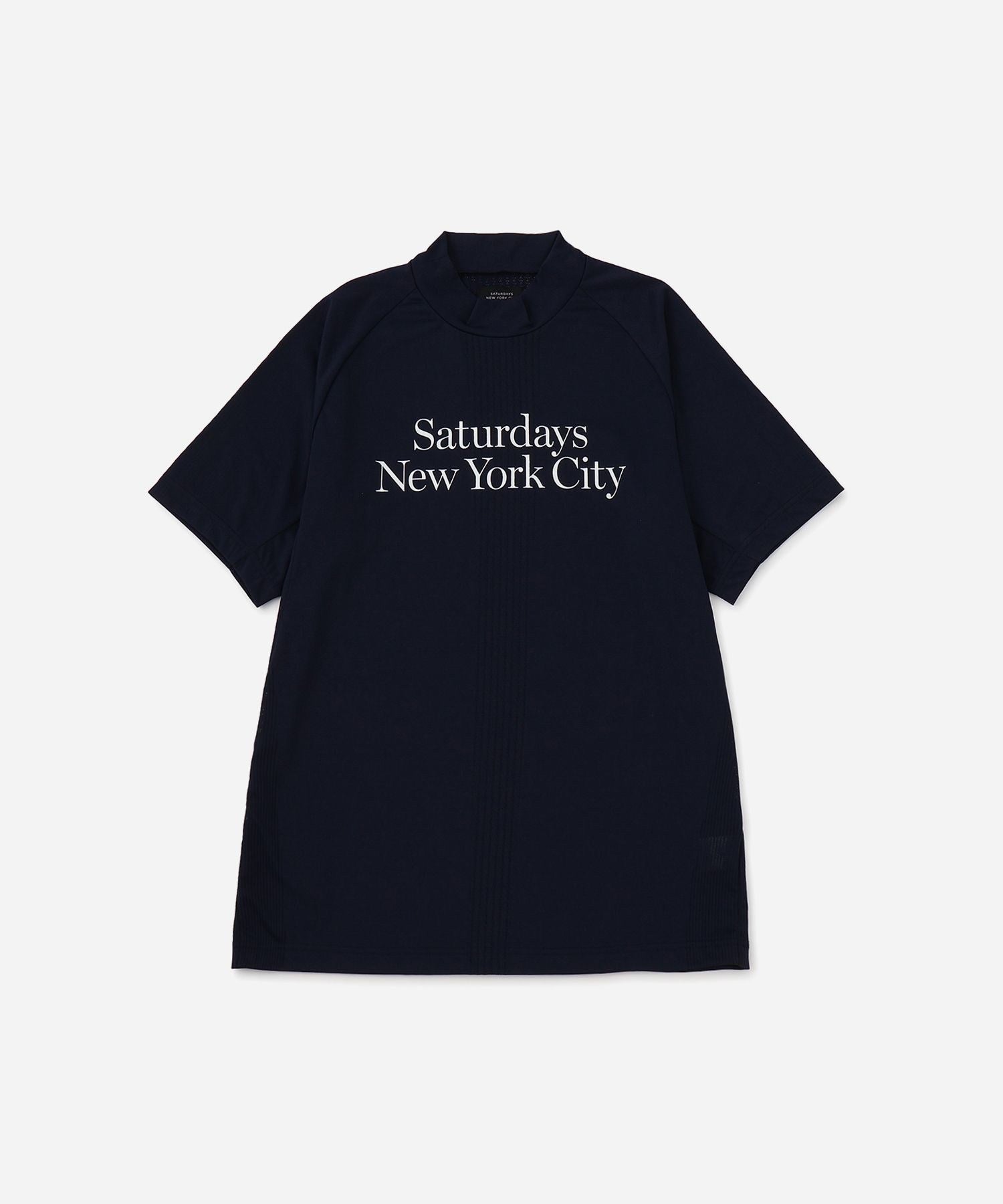 Mesh Jacquard SS Mock Neck