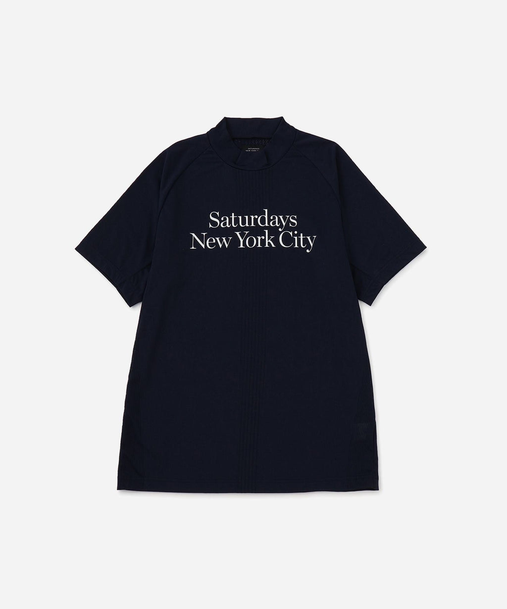 Mesh Jacquard SS Mock Neck