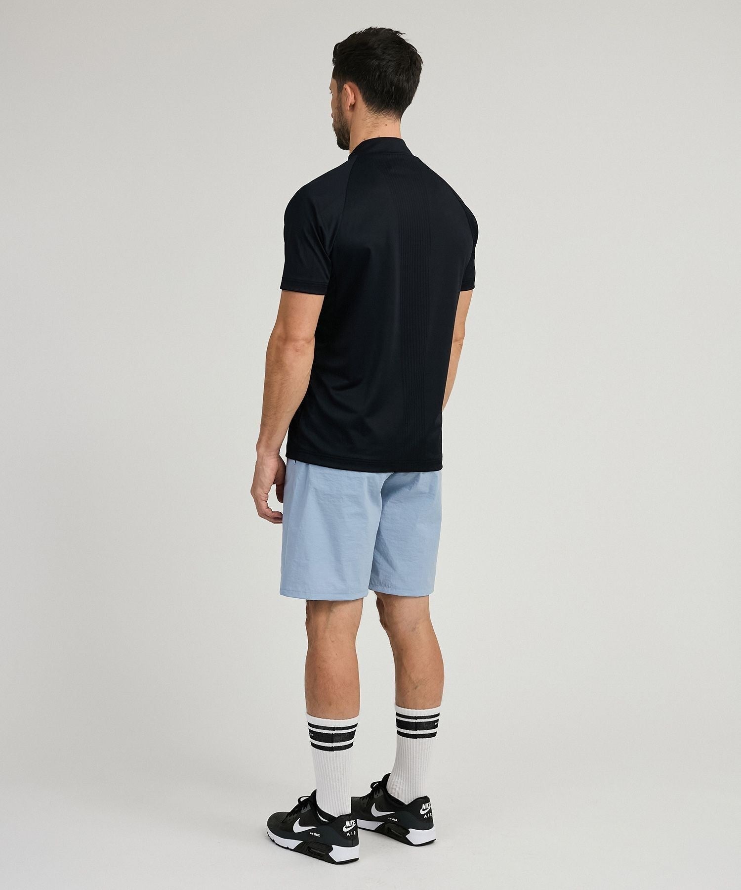 Mesh Jacquard SS Mock Neck