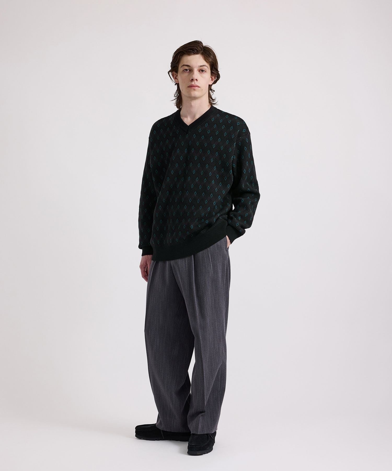 Charles Jacquard Vneck Sweater