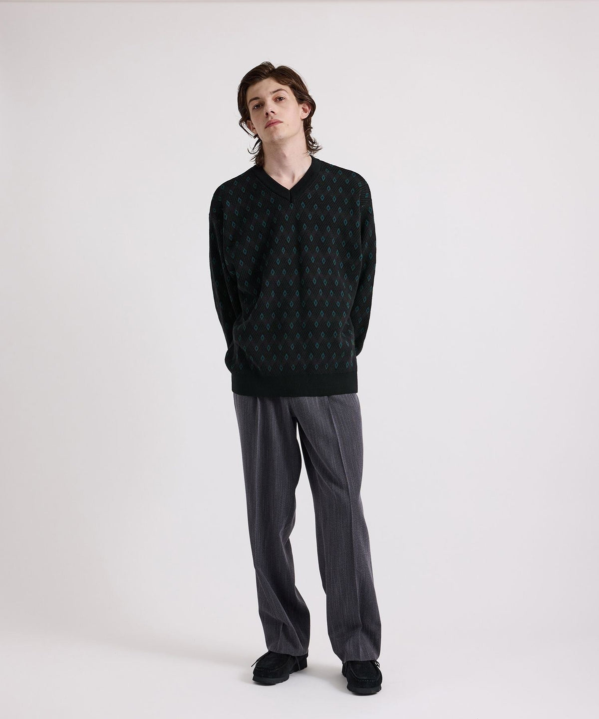 Charles Jacquard Vneck Sweater