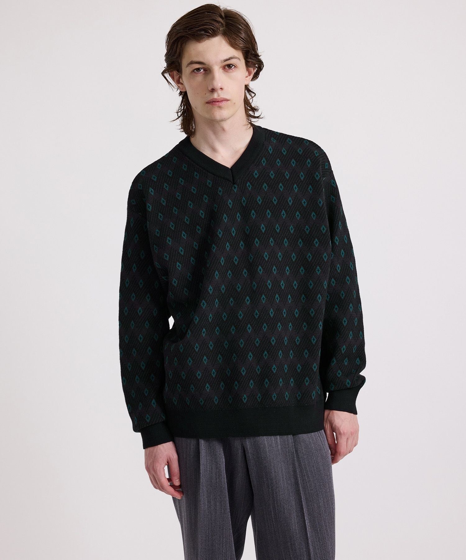 Charles Jacquard Vneck Sweater