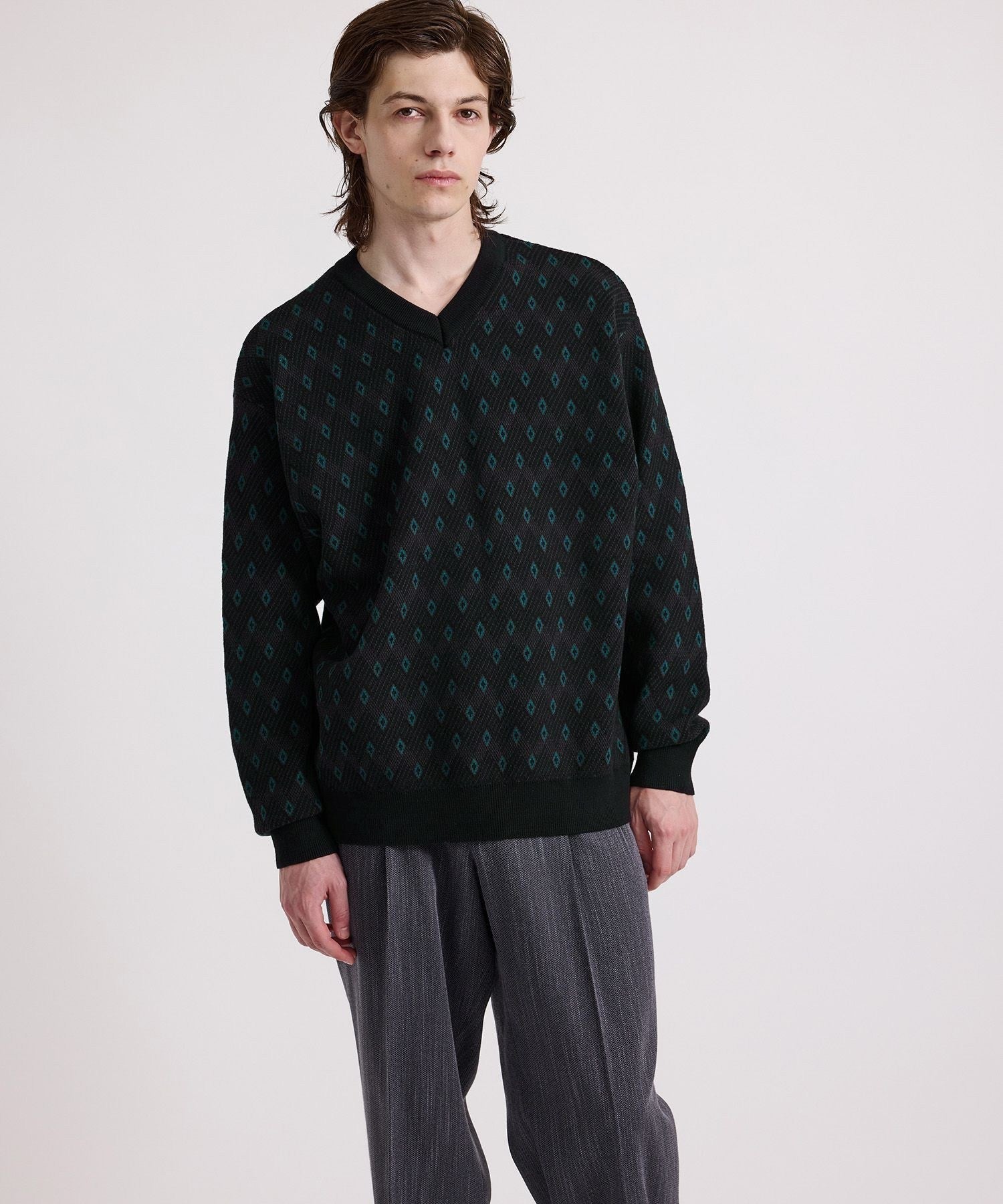 Charles Jacquard Vneck Sweater