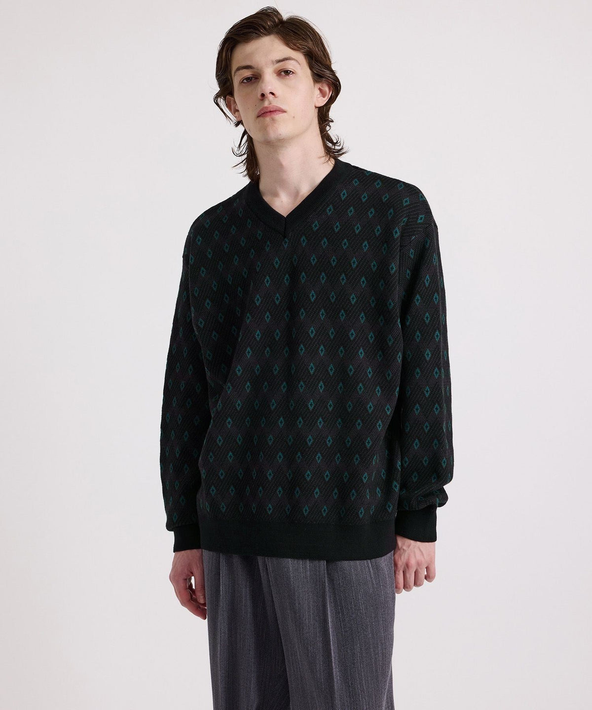 Charles Jacquard Vneck Sweater
