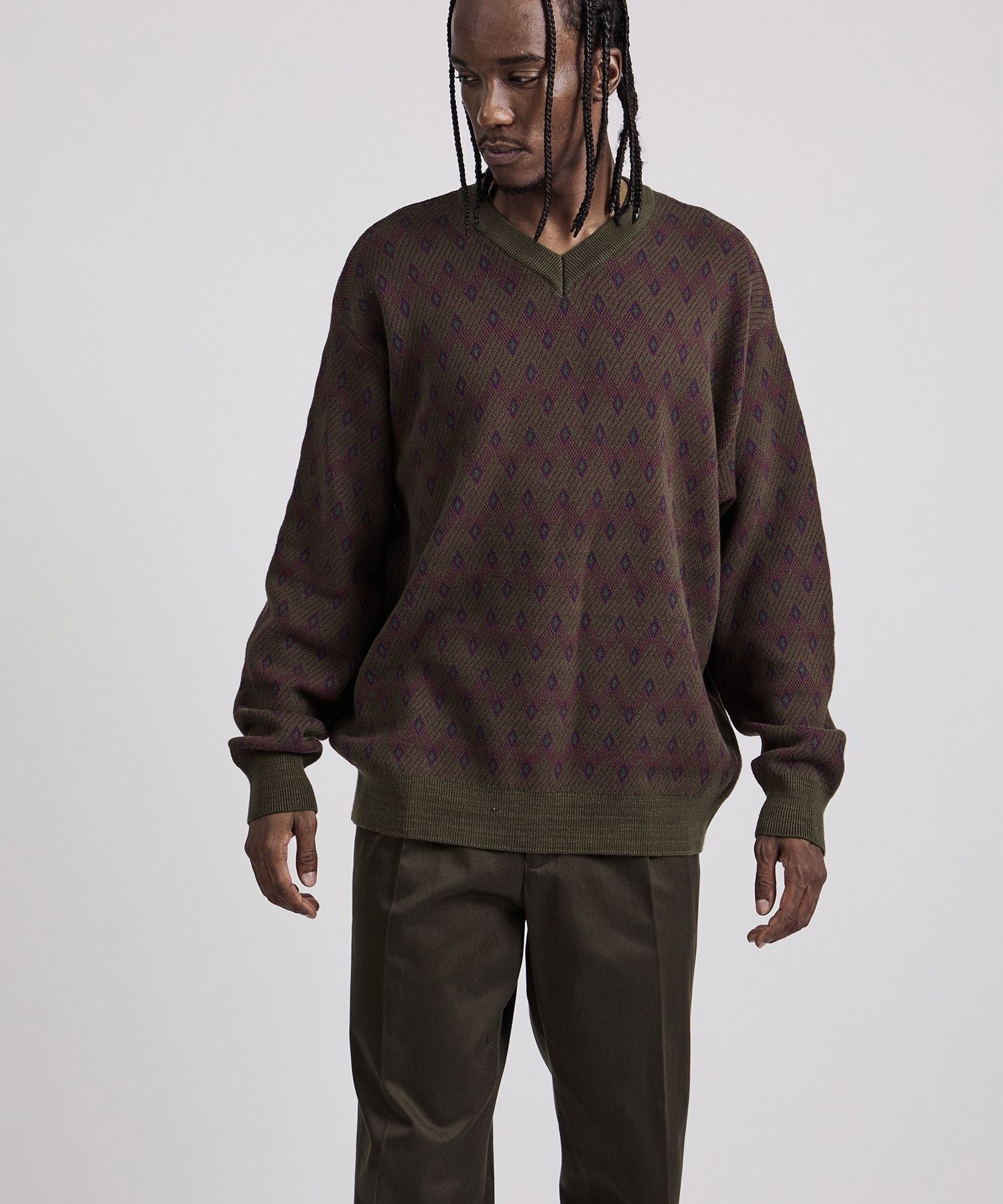 Charles Jacquard Vneck Sweater