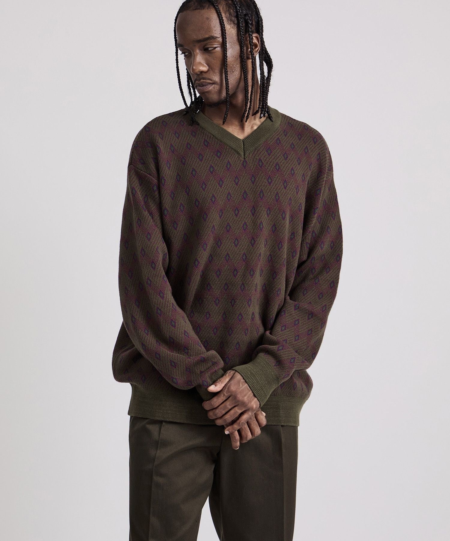 Charles Jacquard Vneck Sweater