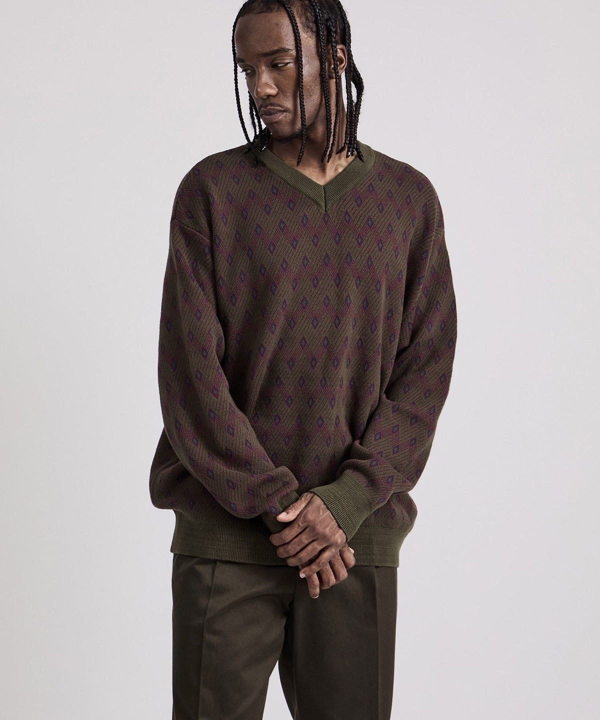 Charles Jacquard Vneck Sweater