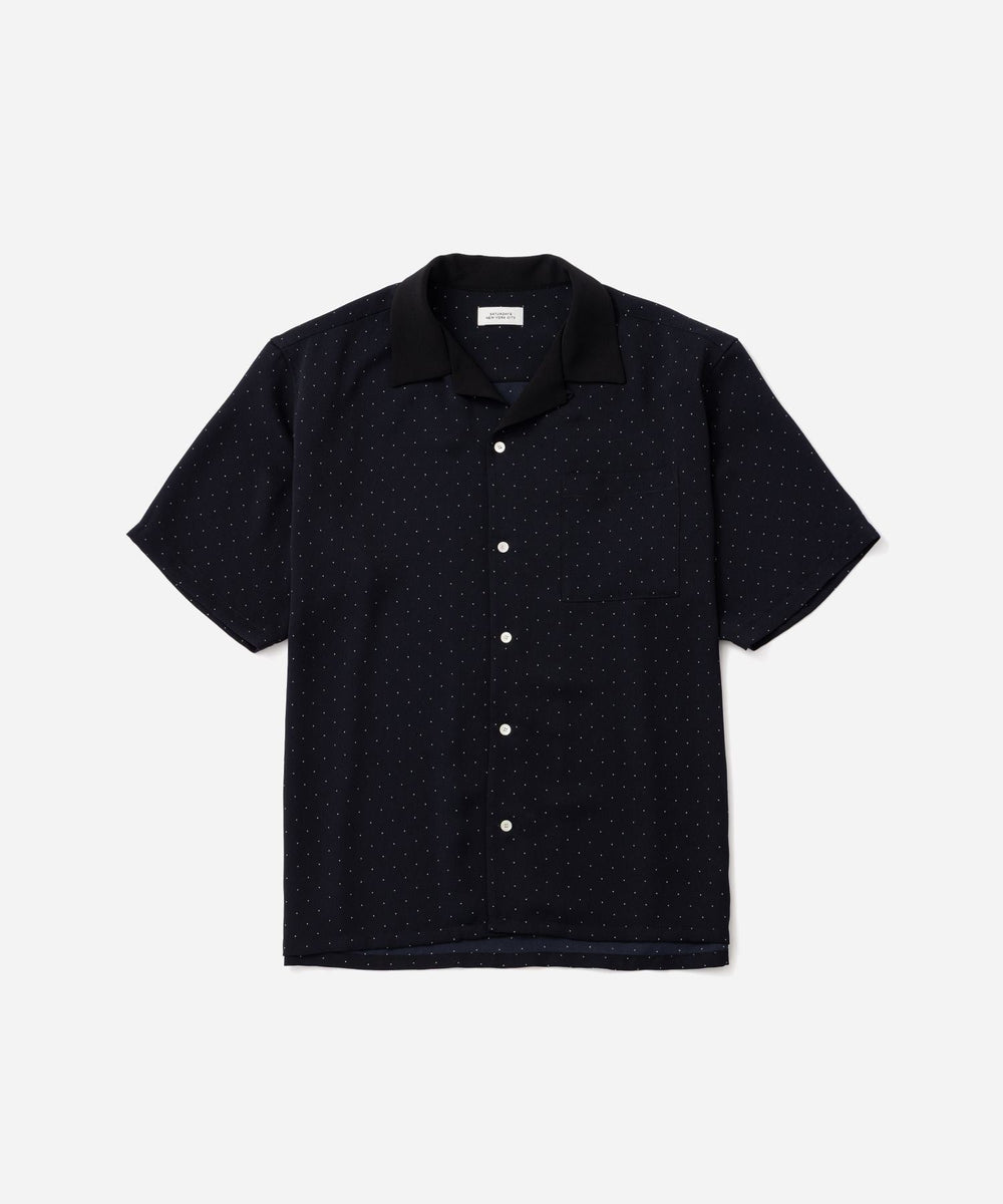 SNKD OPEN COLLAR SHIRT ブラック 刺繍シャツ Hester Dot Print Open Collar SS Shirt | Saturdays NYC Japan