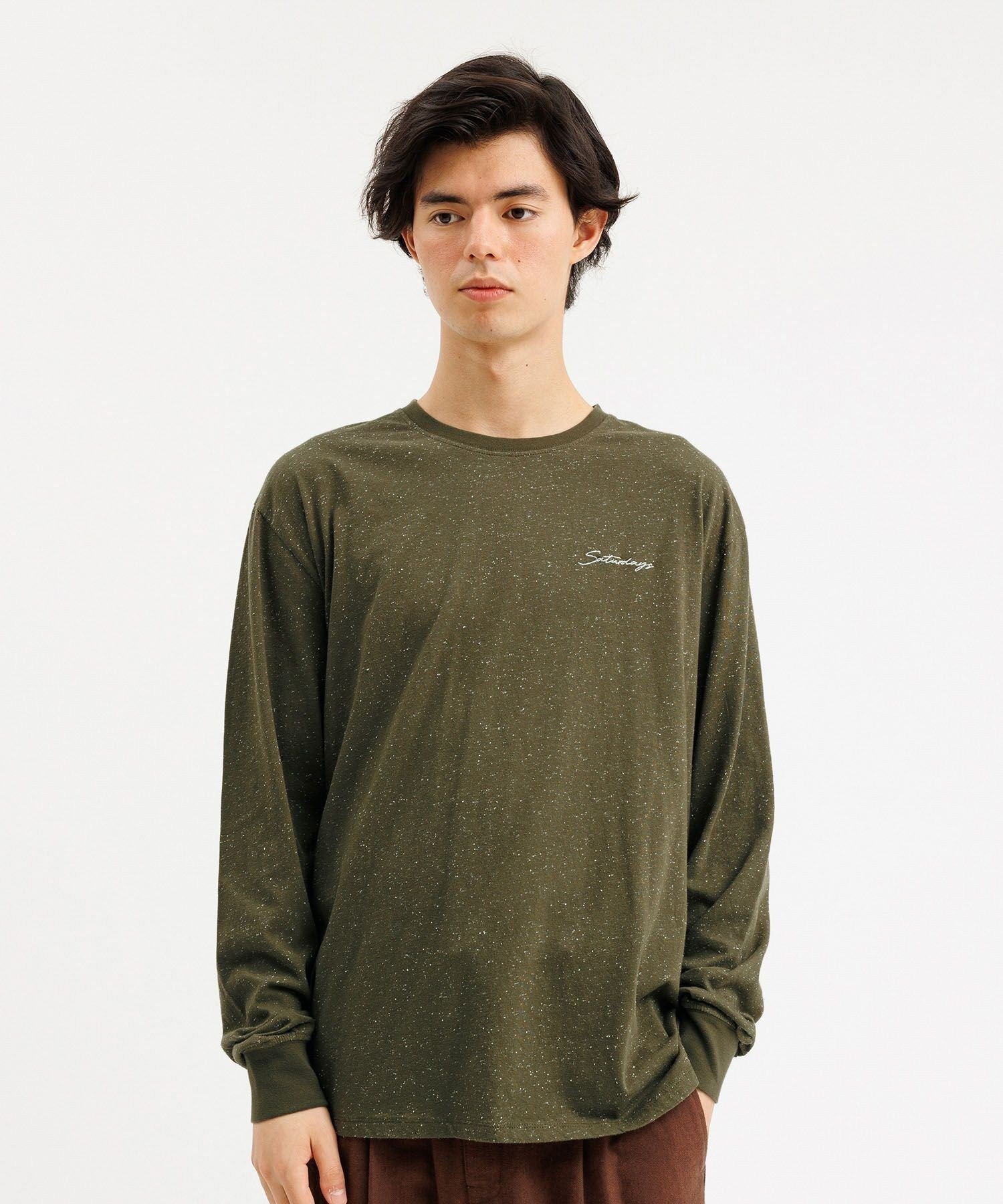 SPECKLED CHAIN SCRIPT EMB LS TEE