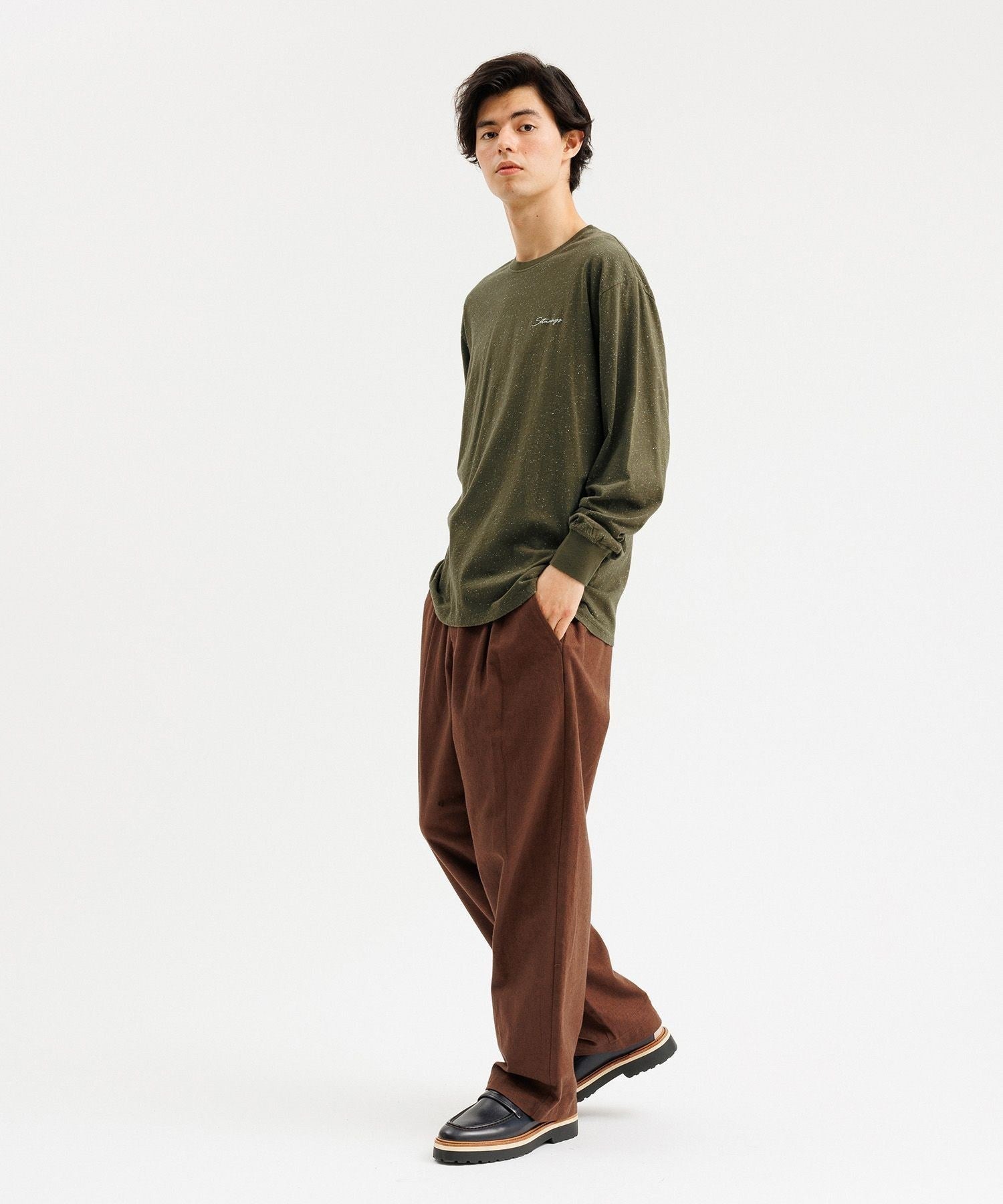 SPECKLED CHAIN SCRIPT EMB LS TEE