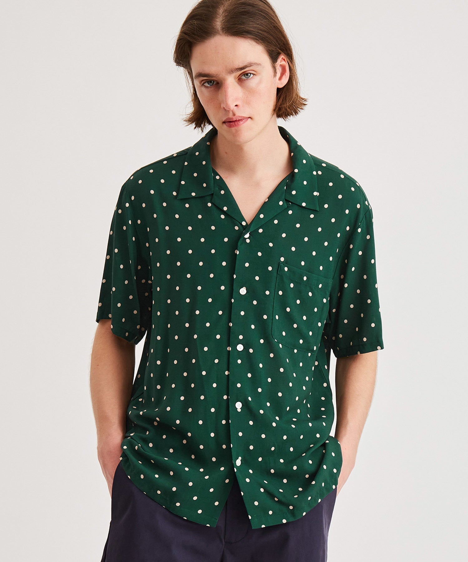 Dot Open Collar S/S Shirt