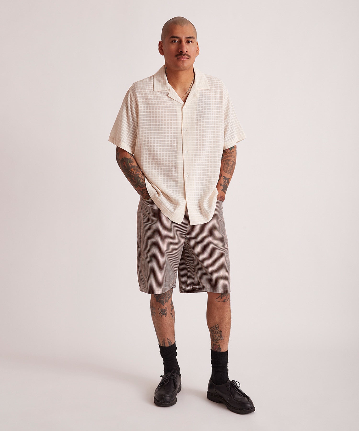 Striped Cotton Twill Carpenter Short