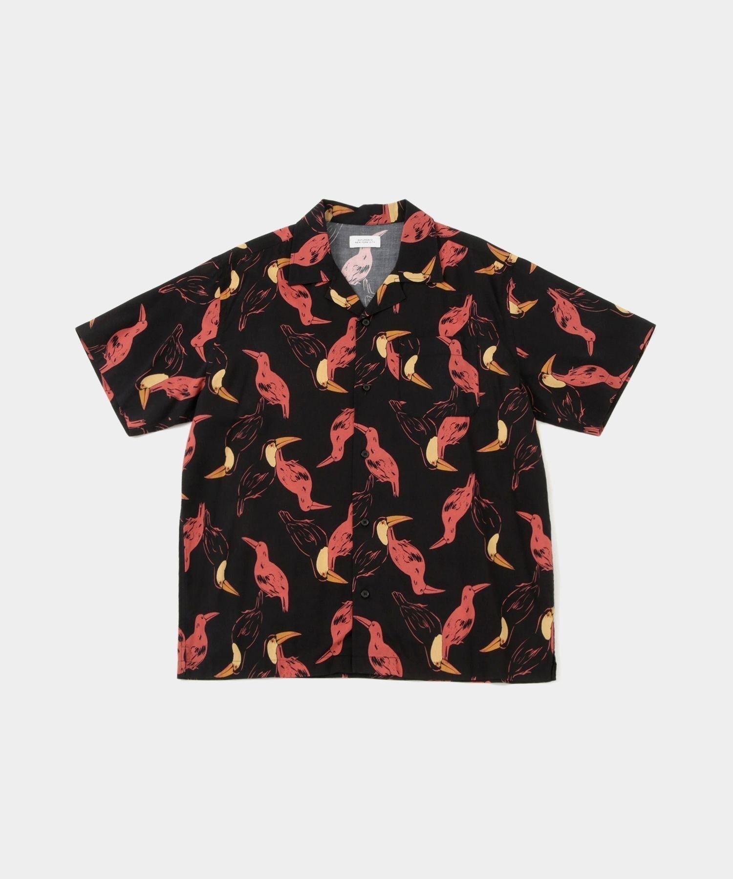 Canty Open Collar Bird Printed SS Shirt
