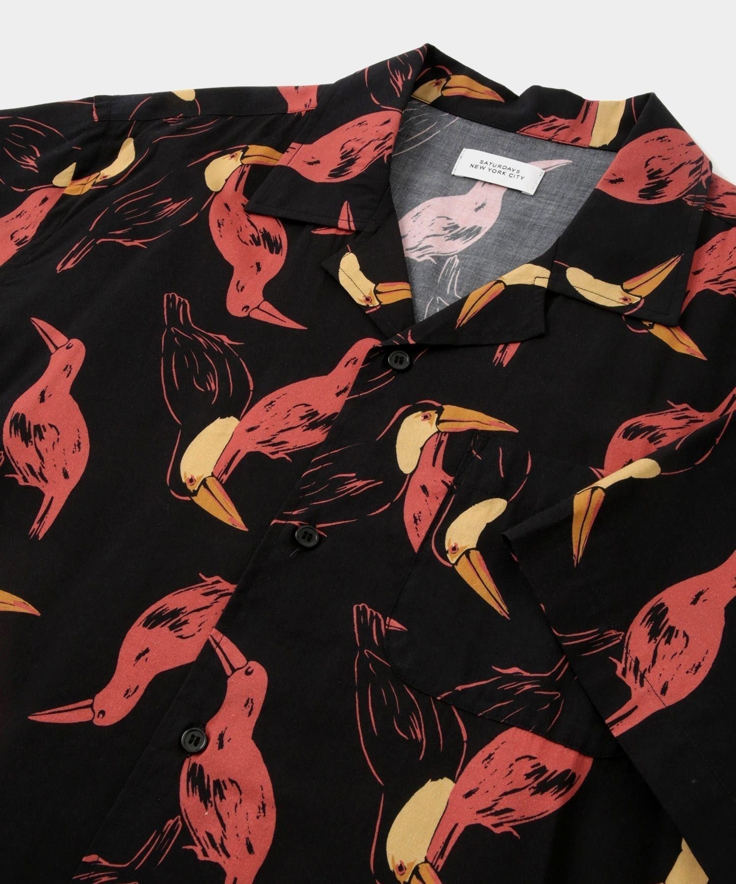 Canty Open Collar Bird Printed SS Shirt
