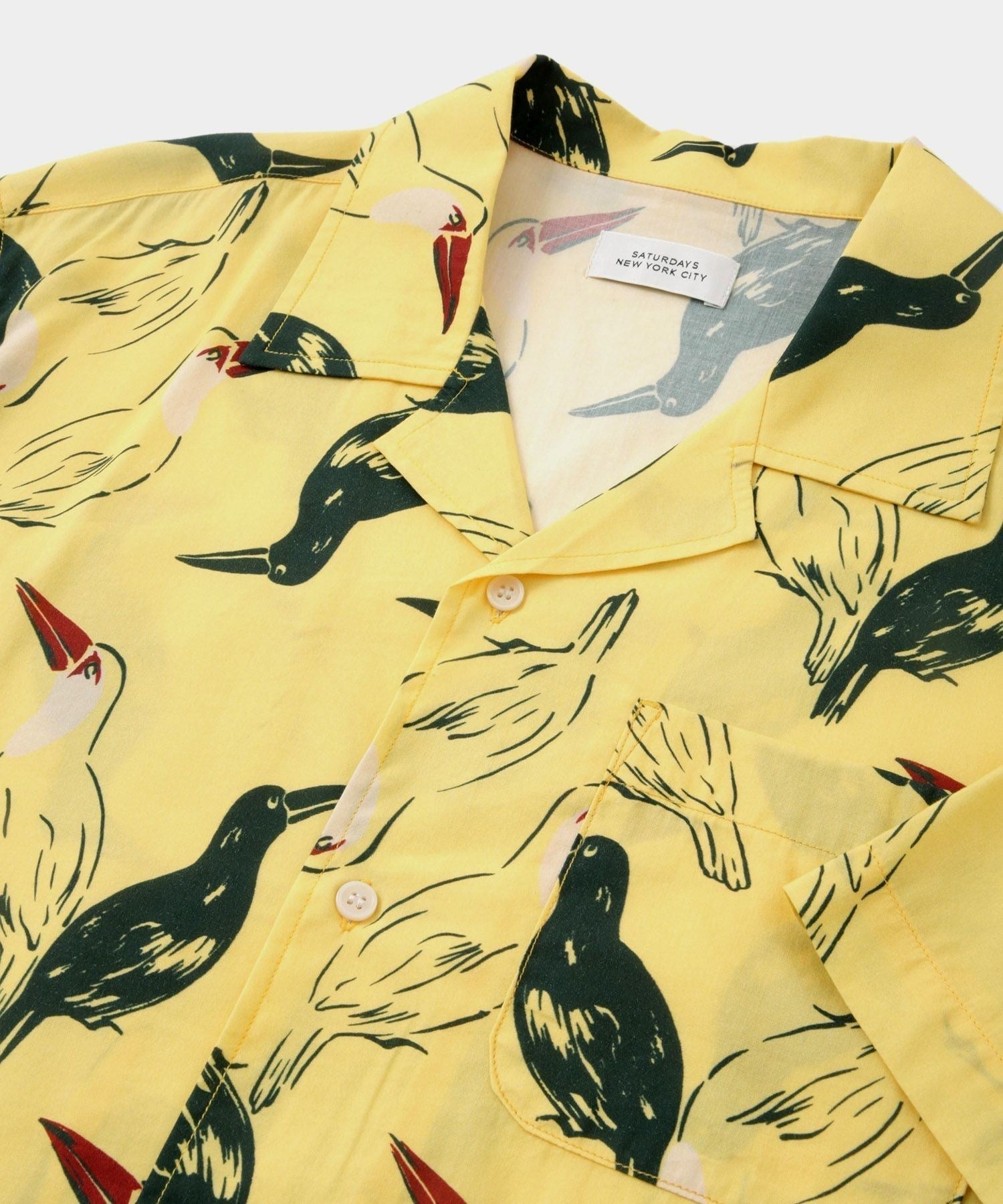 Canty Open Collar Bird Printed SS Shirt
