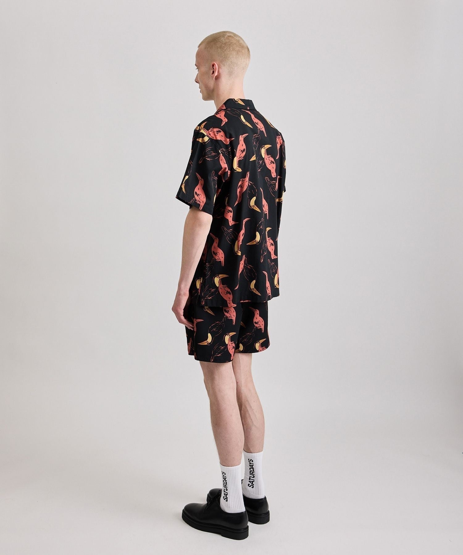 Canty Open Collar Bird Printed SS Shirt