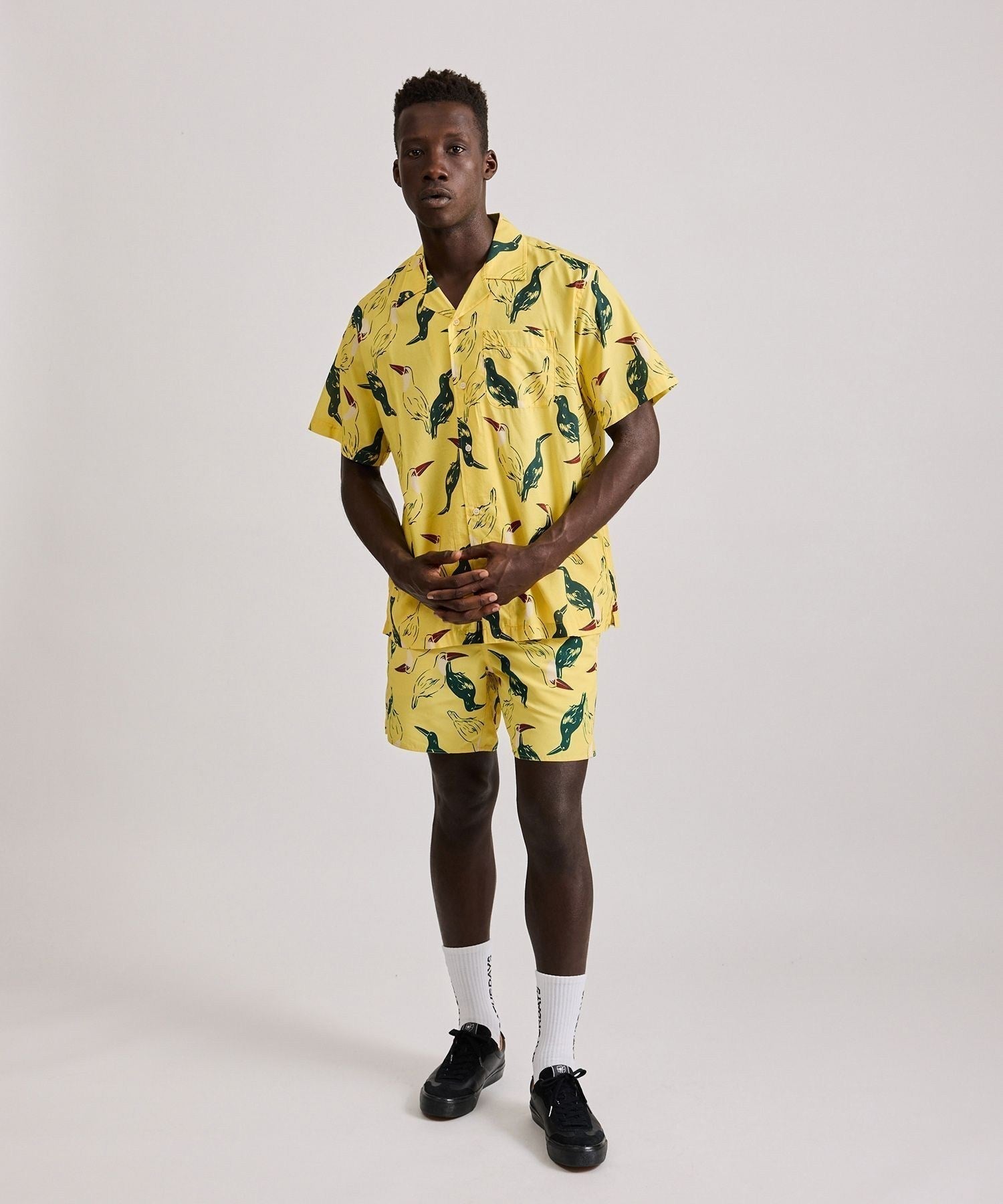 Canty Open Collar Bird Printed SS Shirt