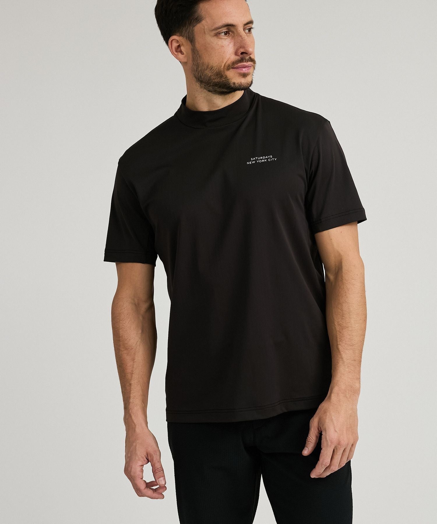 Dot Mesh Half SS Mock Neck