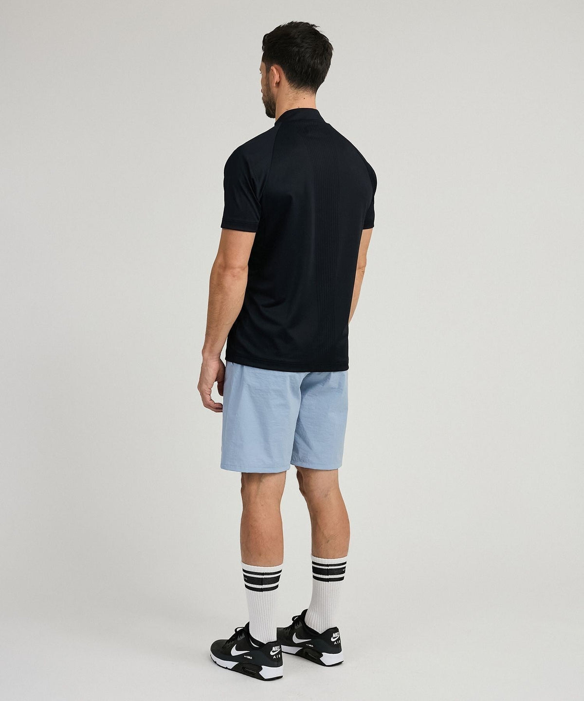 Mesh Jacquard SS Mock Neck