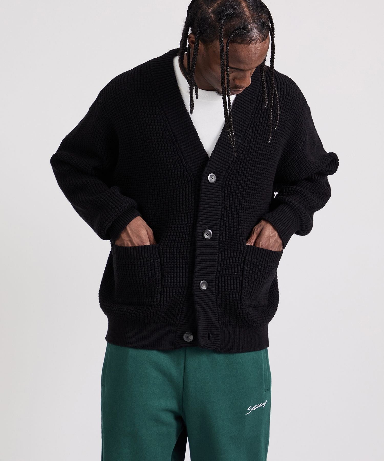 Michael Plaited Waffle Cardigan