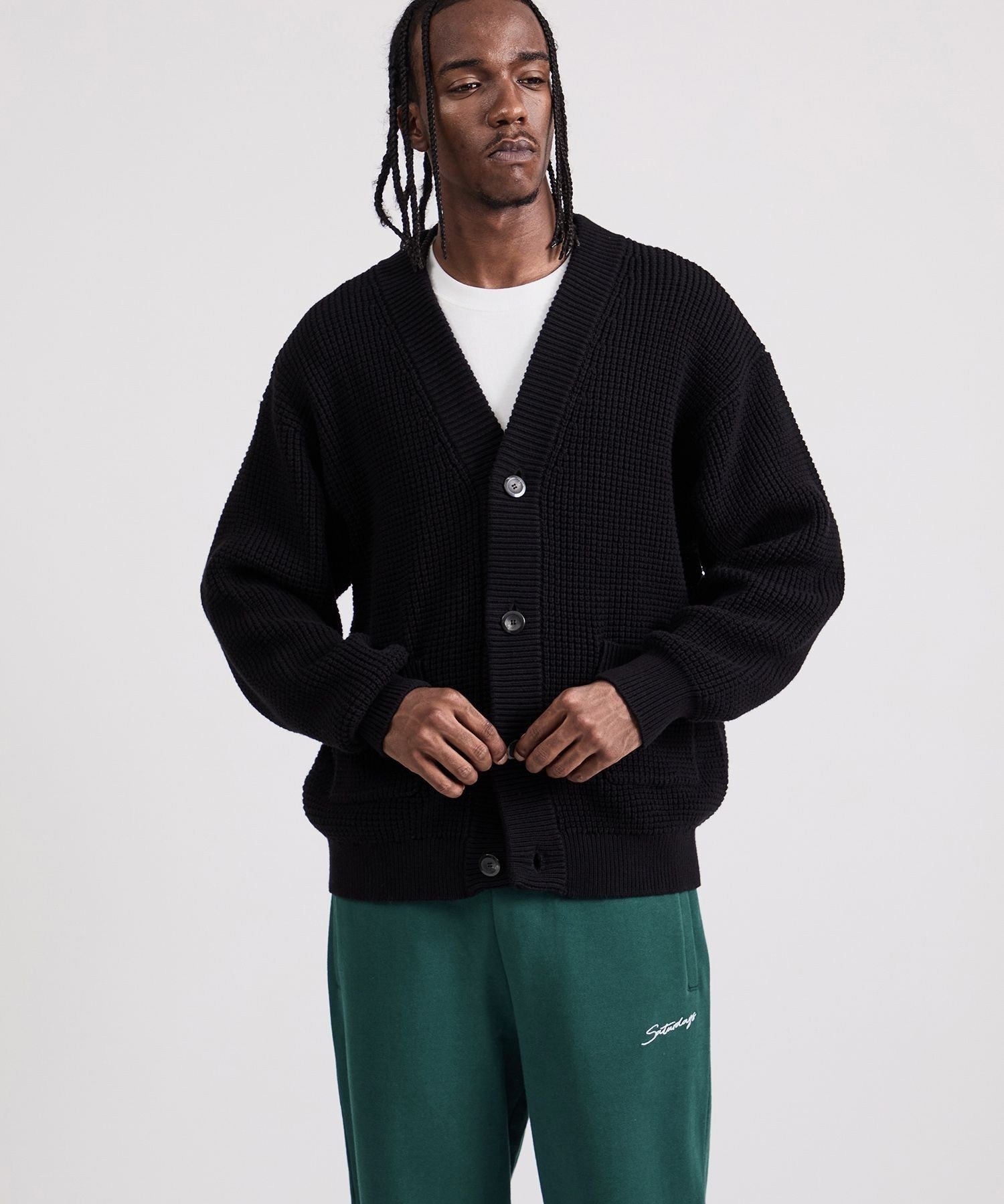 Michael Plaited Waffle Cardigan