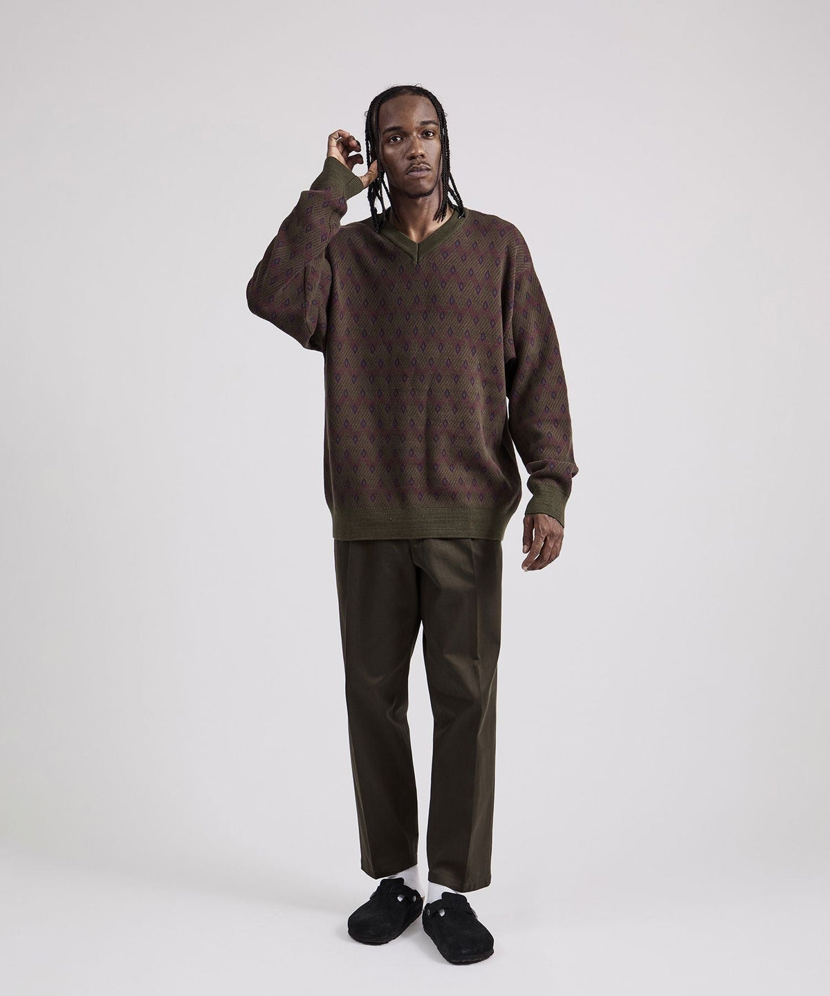 Charles Jacquard Vneck Sweater