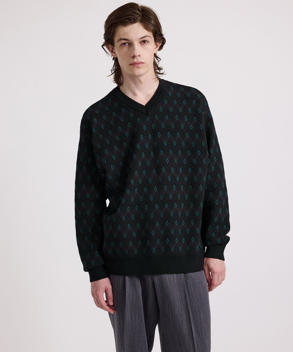 Charles Jacquard Vneck Sweater