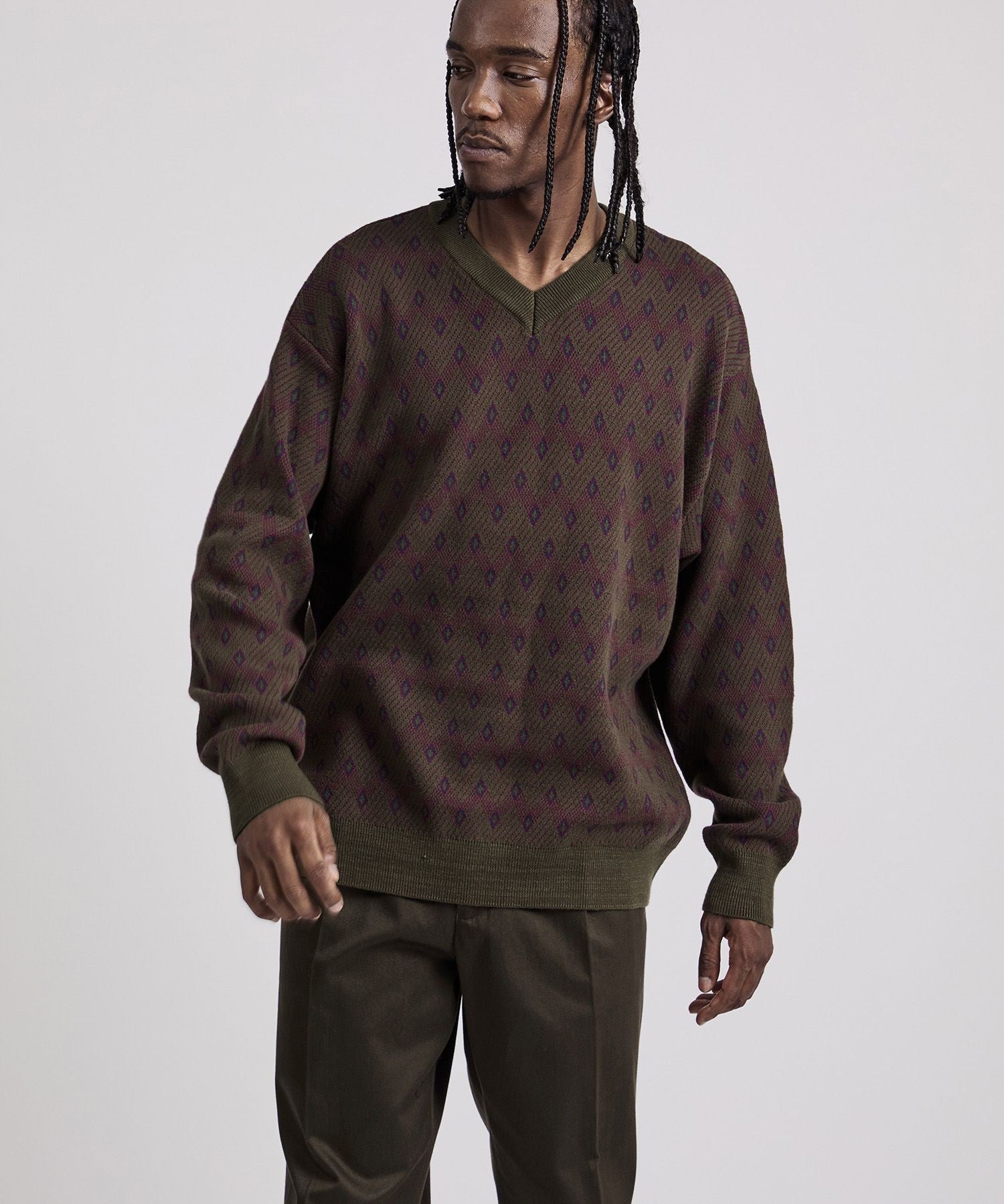 Charles Jacquard Vneck Sweater