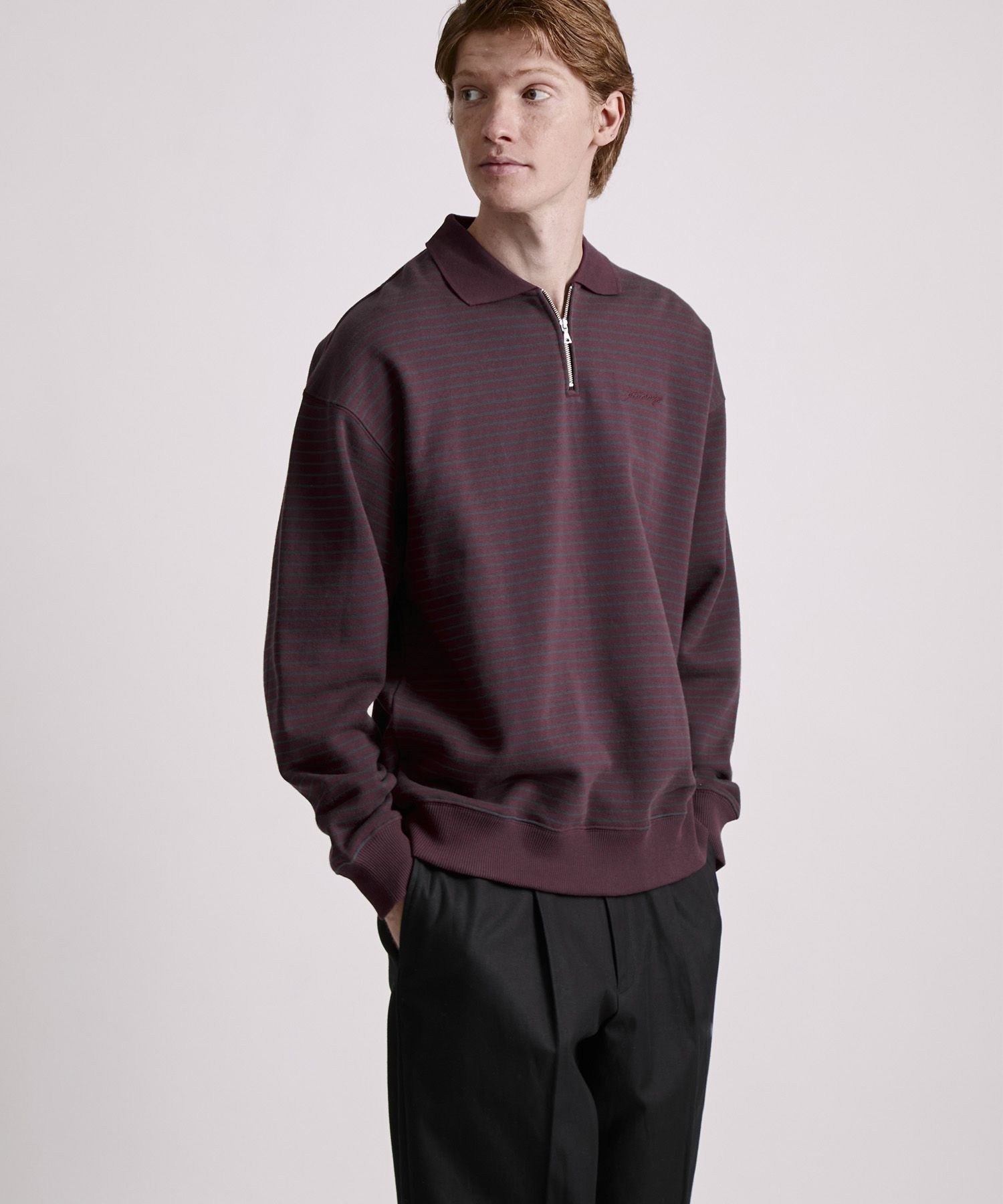 Ryo Stripe Half Zip Polo Sweatshirt