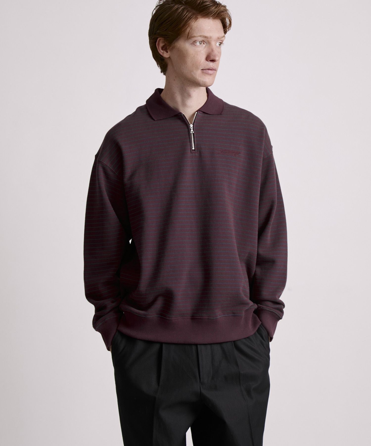 Ryo Stripe Half Zip Polo Sweatshirt