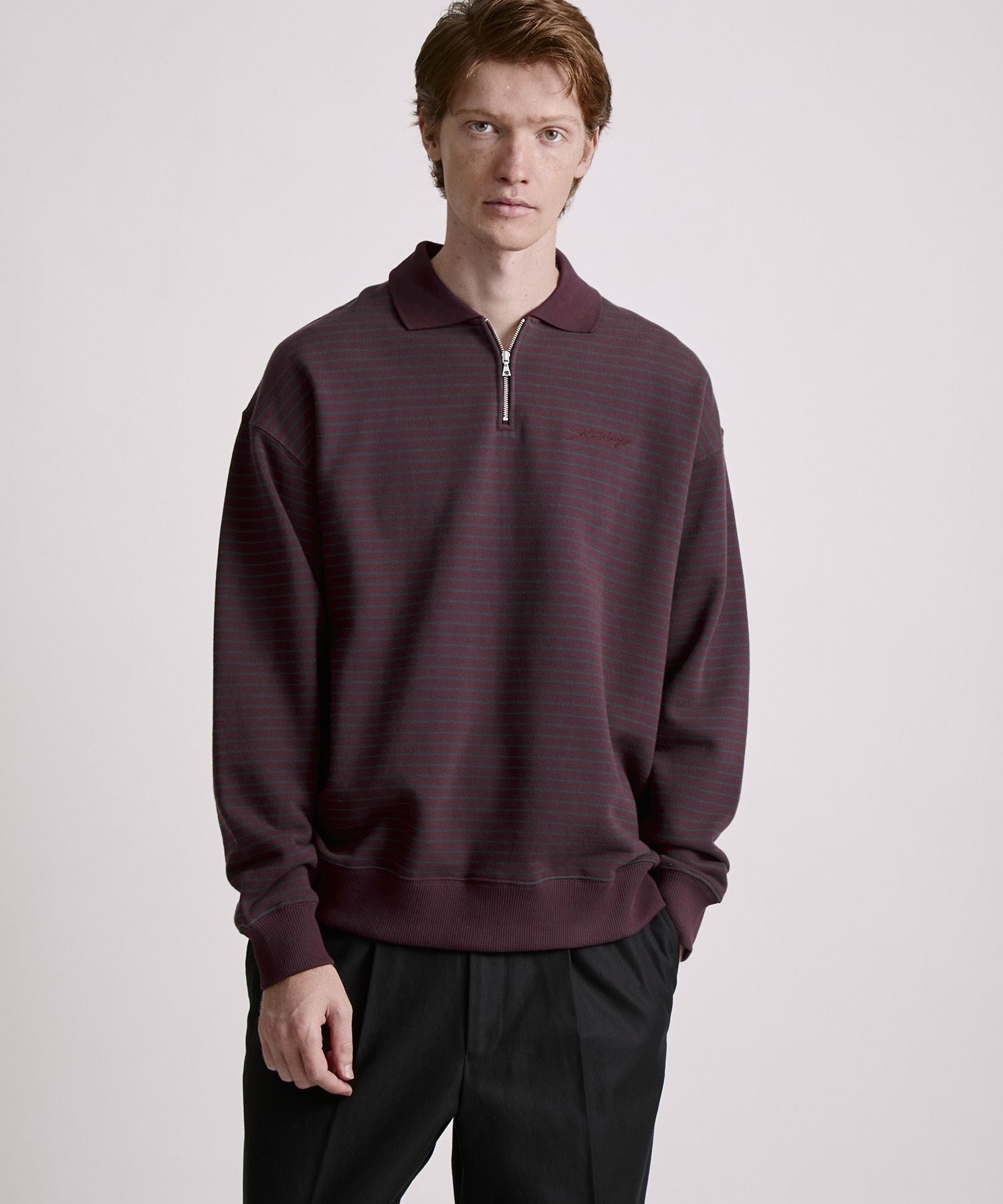 【ワイン（66）】Ryo Stripe Half Zip Polo Sweatshirt Ryo Stripe Half Zip Polo Sweatshirt | Saturdays NYC Japan