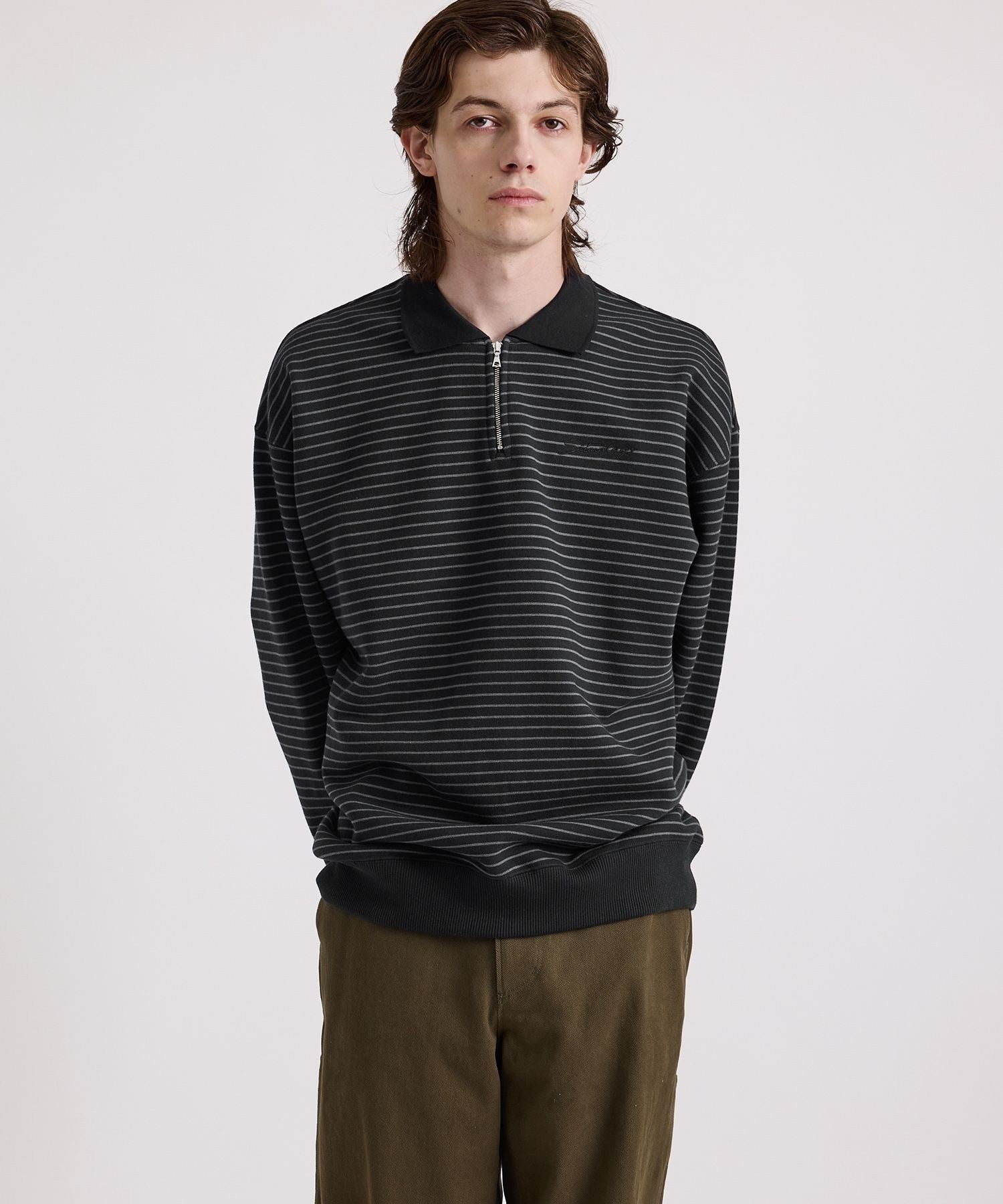 Ryo Stripe Half Zip Polo Sweatshirt
