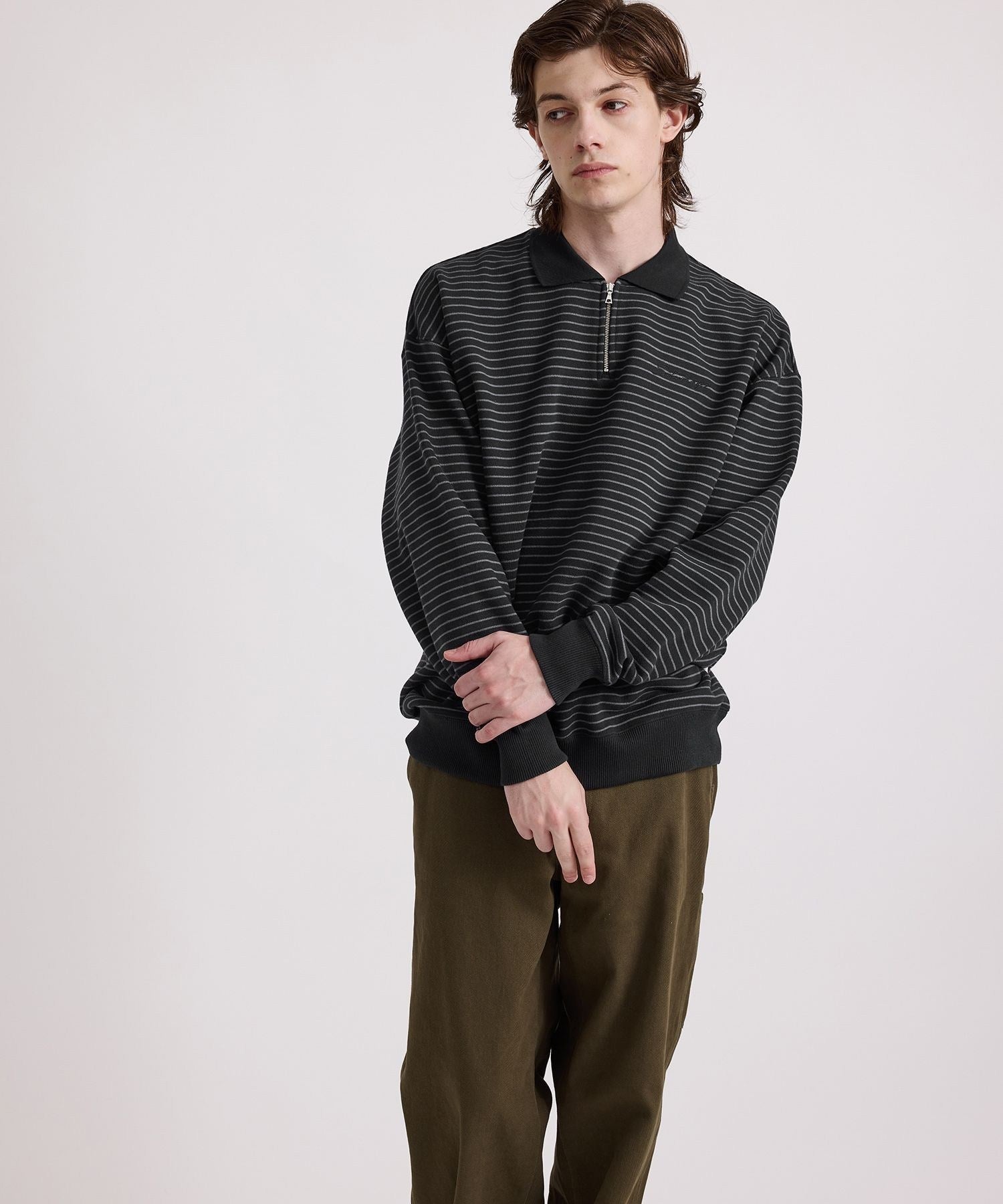 【ワイン（66）】Ryo Stripe Half Zip Polo Sweatshirt Saturdays NYC（サタデーズ ニューヨークシティ） tシャツ Ryo Stripe
