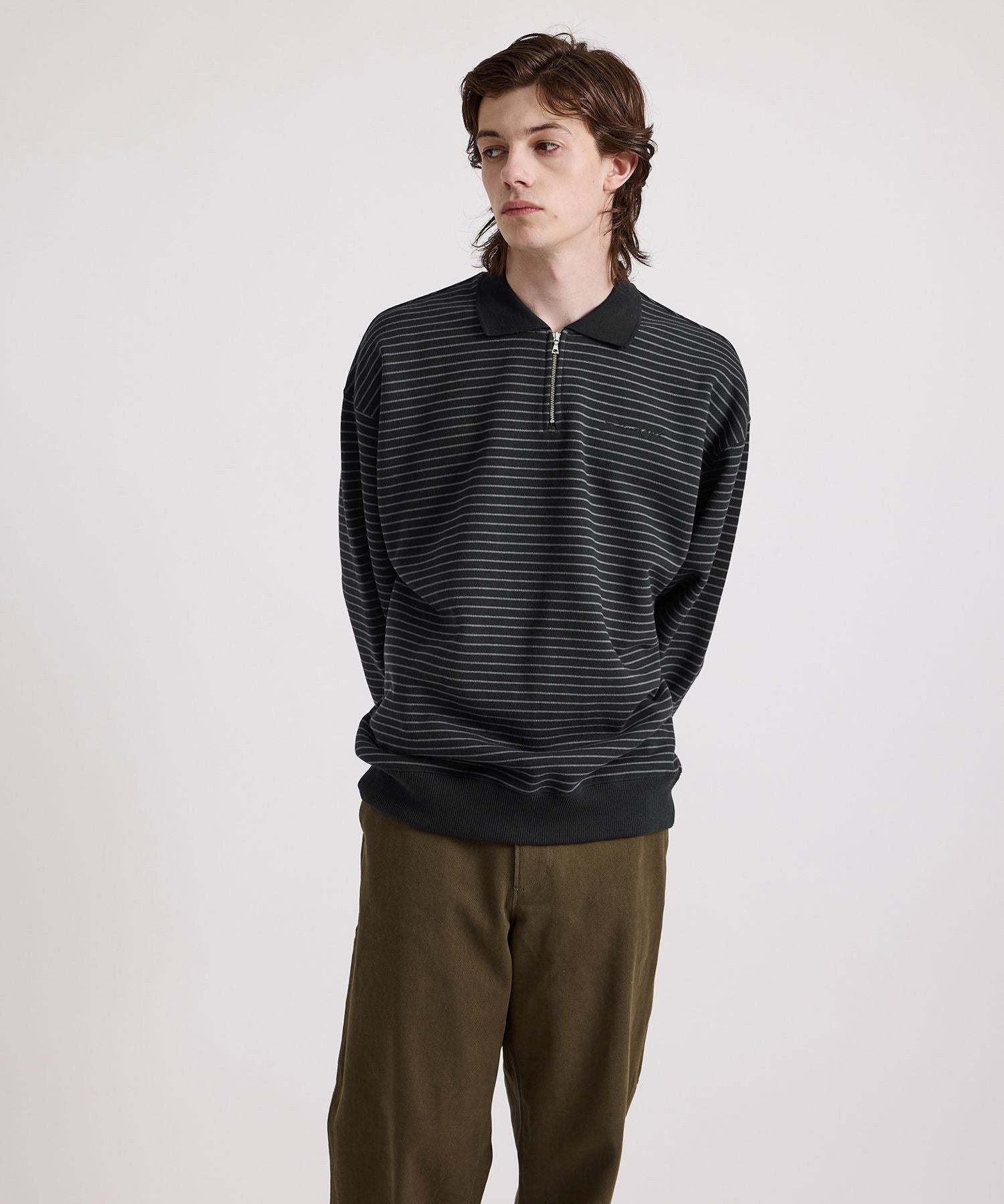 Ryo Stripe Half Zip Polo Sweatshirt